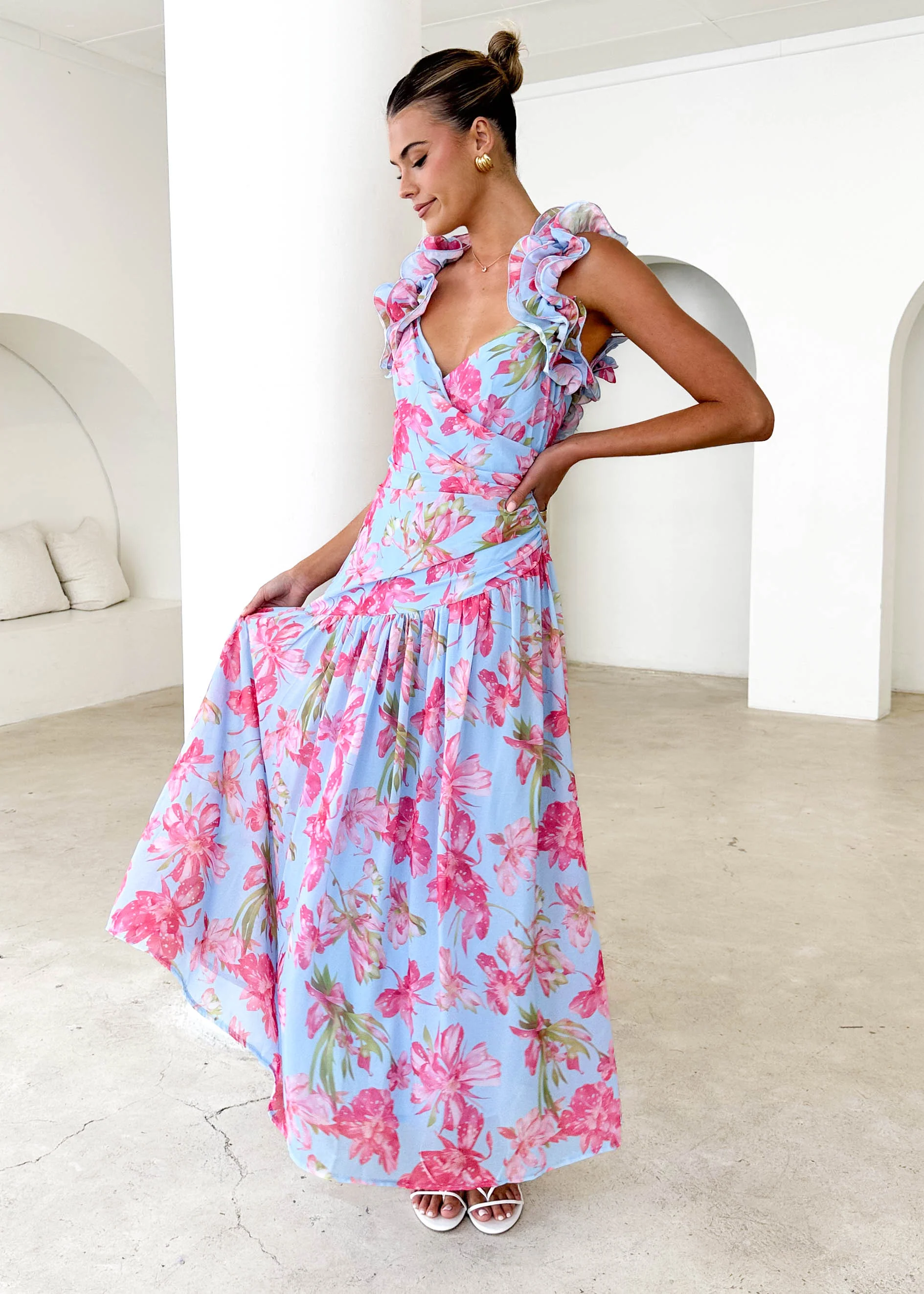 Lucine Maxi Dress - Blue Floral - Honorern