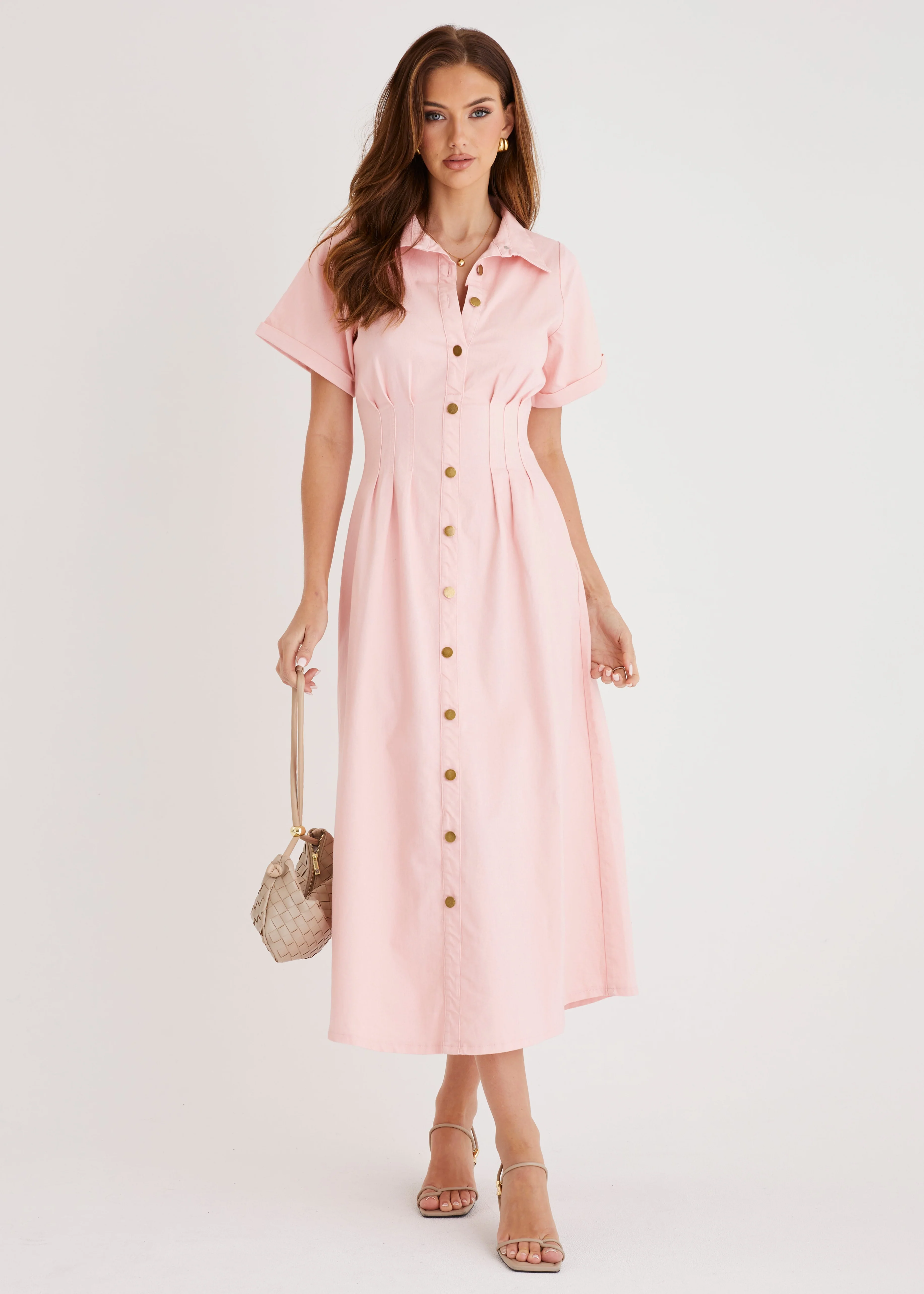 Annika Denim Midi Dress - Pink - Honorern