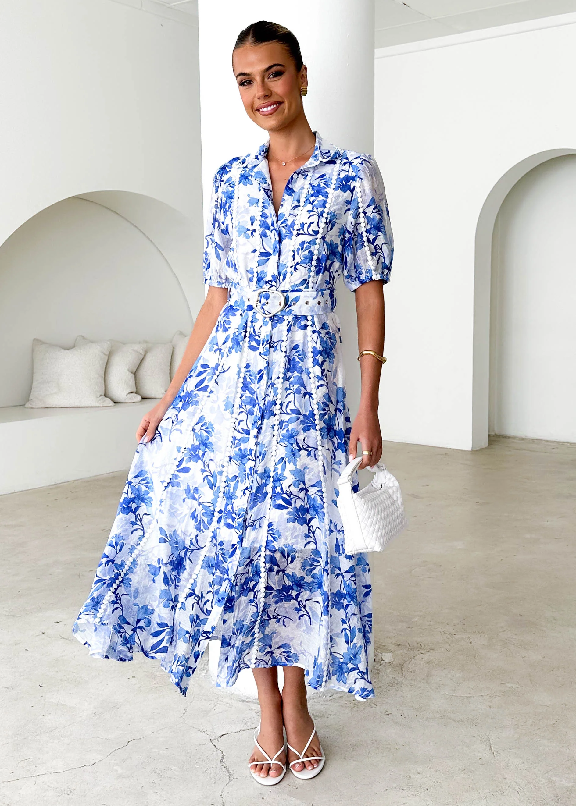 Mannia Maxi Dress - Blue Floral - Honorern