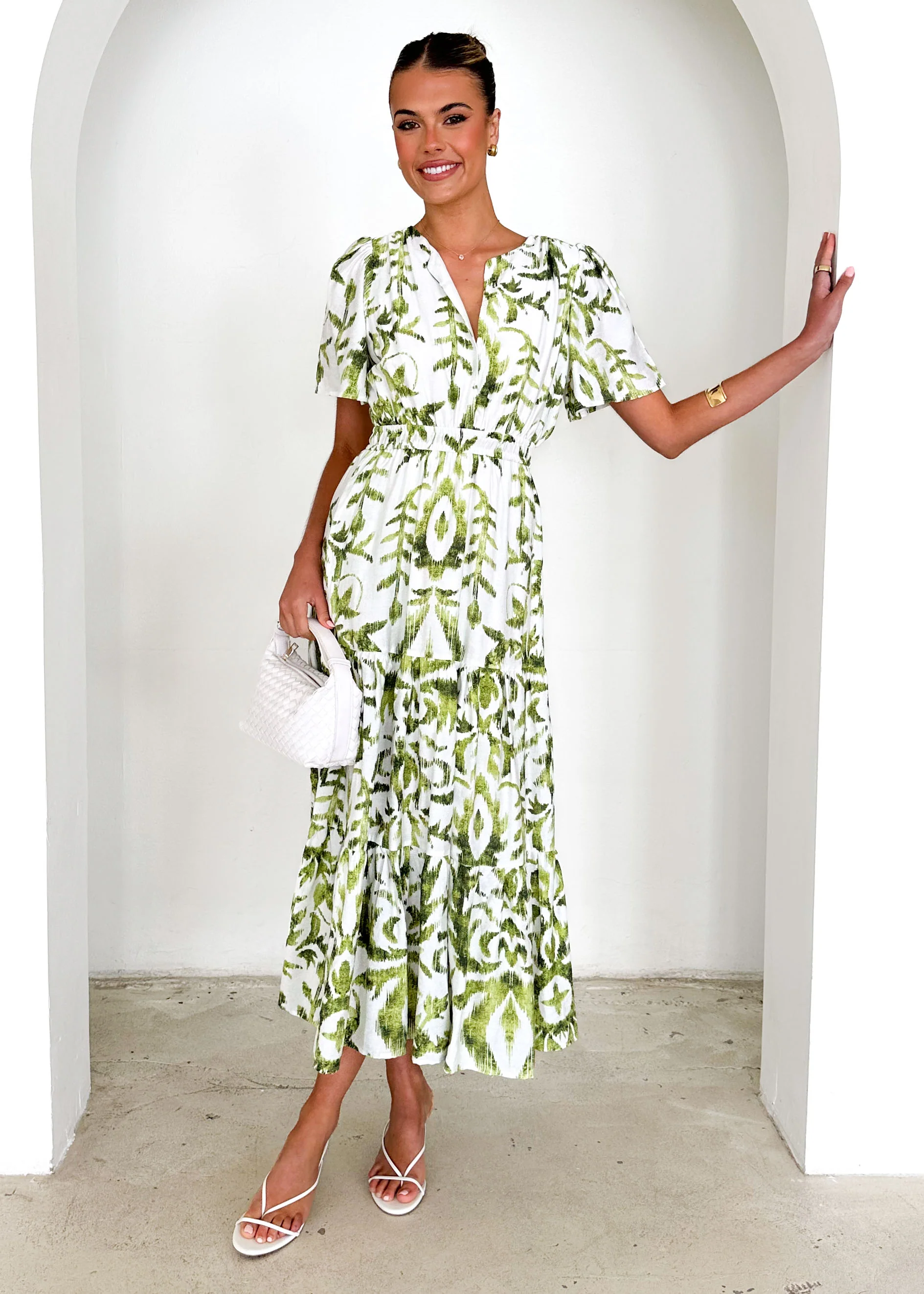 Valley Midi Dress - Green Abstract - Honorern