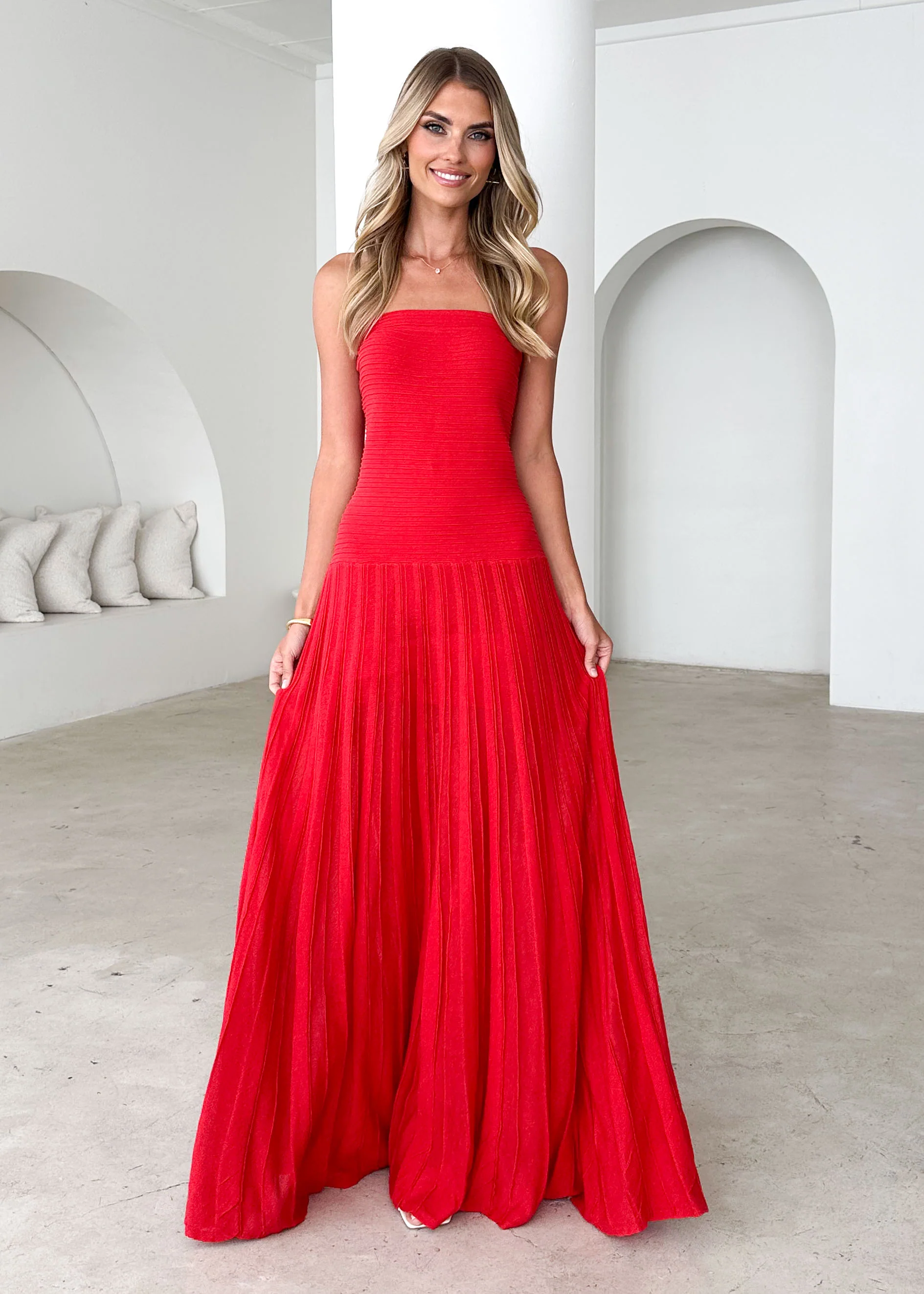Mabel Strapless Maxi Dress - Red - Honorern