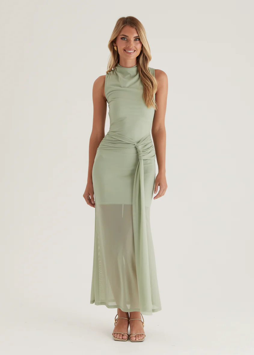 Senorita Mesh Maxi Dress - Sage - Honorern