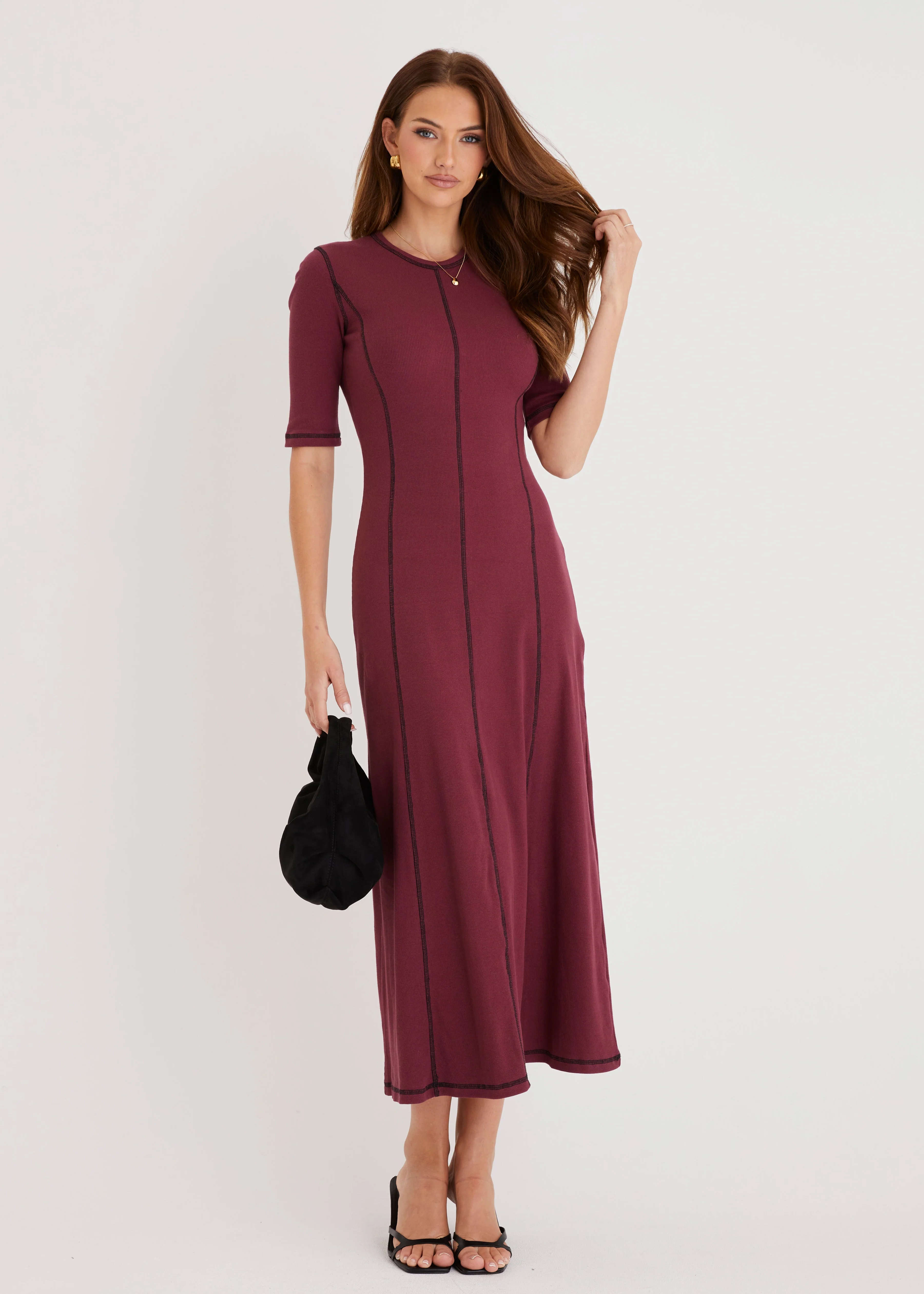 Simba Midi Dress - Burgundy - Honorern