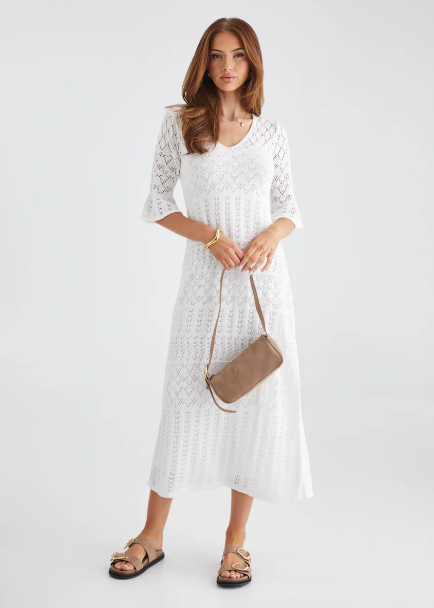 Estrela Crochet Midi Dress - Off White - Honorern