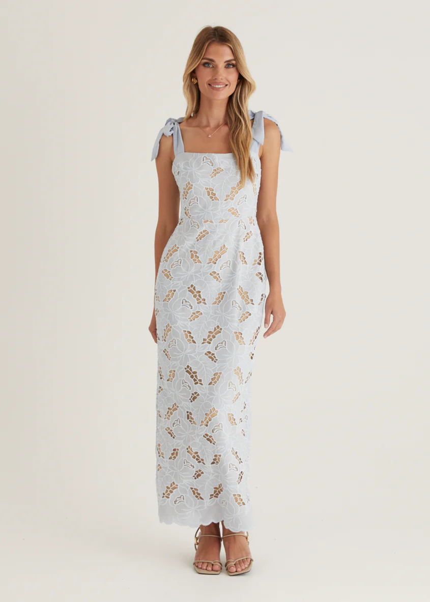 Serenity Embroidered Maxi Dress - Baby Blue - Honorern