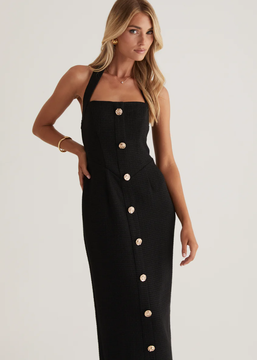 Marina Halter Midi Dress - Black - Honorern