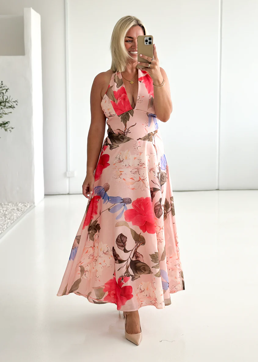 Ricky Halter Maxi Dress - Blush Floral - Honorern