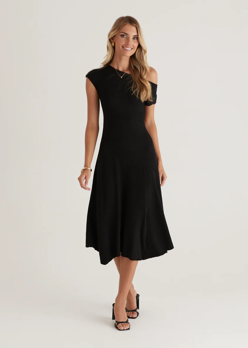 Siren Knit Midi Dress - Black - Honorern