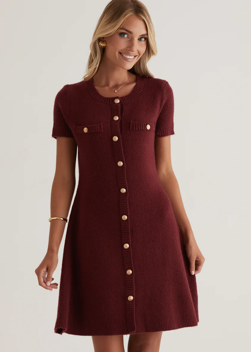 Savannah Knit Dress - Wine - Honorern