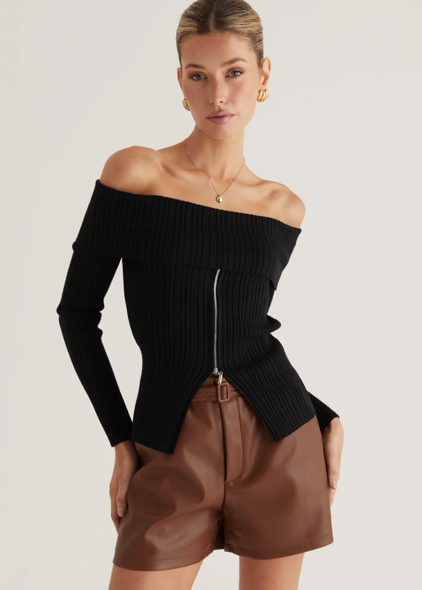 Ember Off Shoulder Knit Top - Black - Honorern