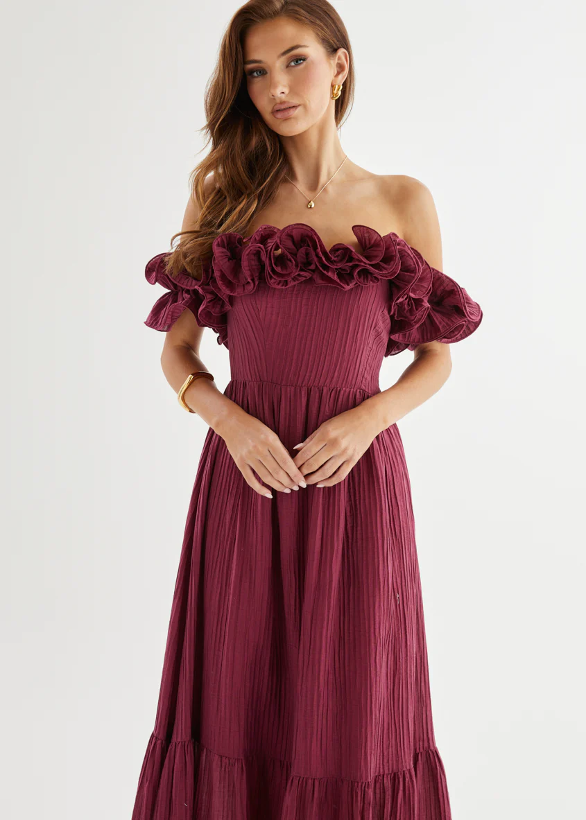 Marlow Off Shoulder Maxi Dress - Mulberry - Honorern