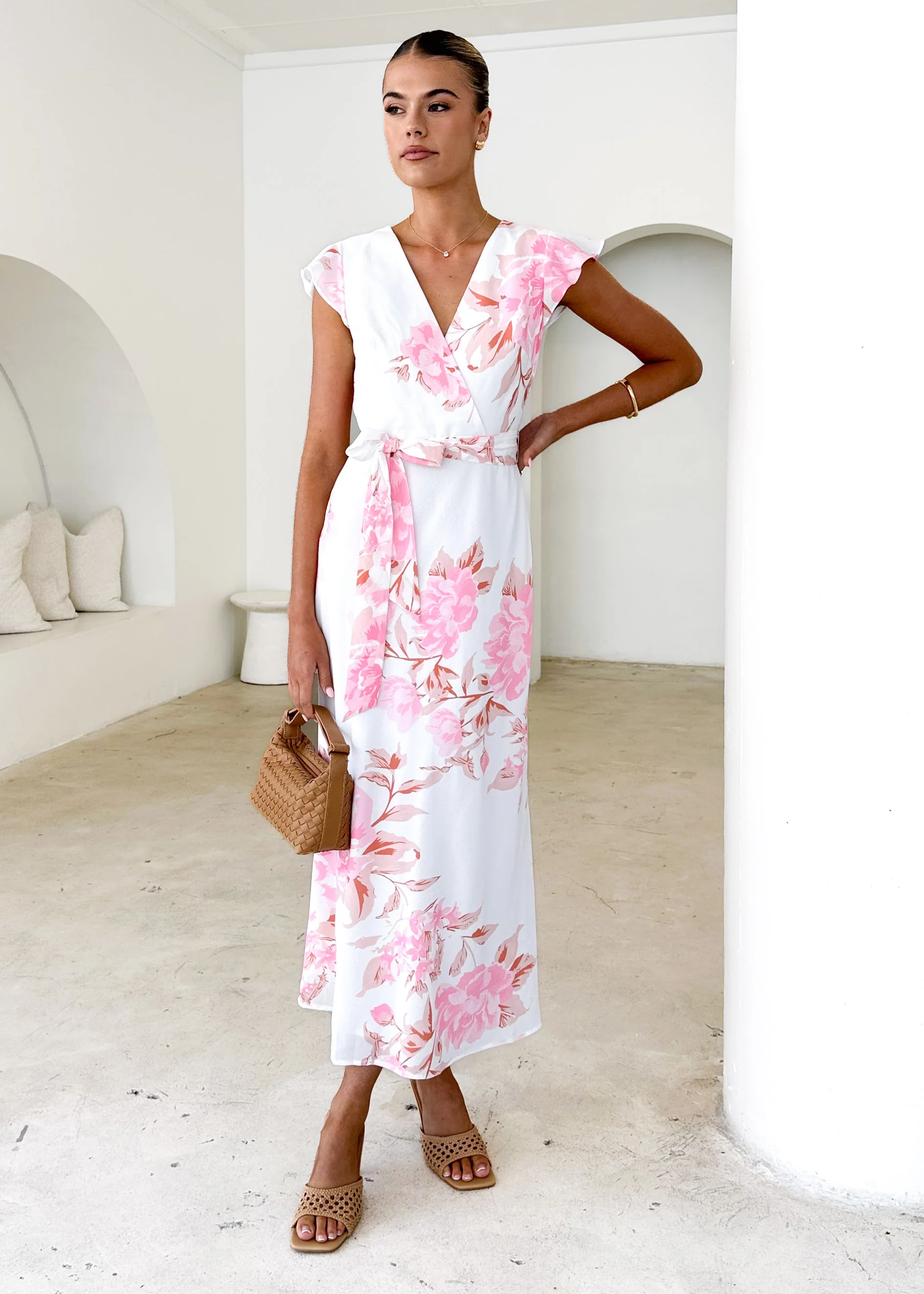 Graceless Midi Dress - Pink Floral - Honorern