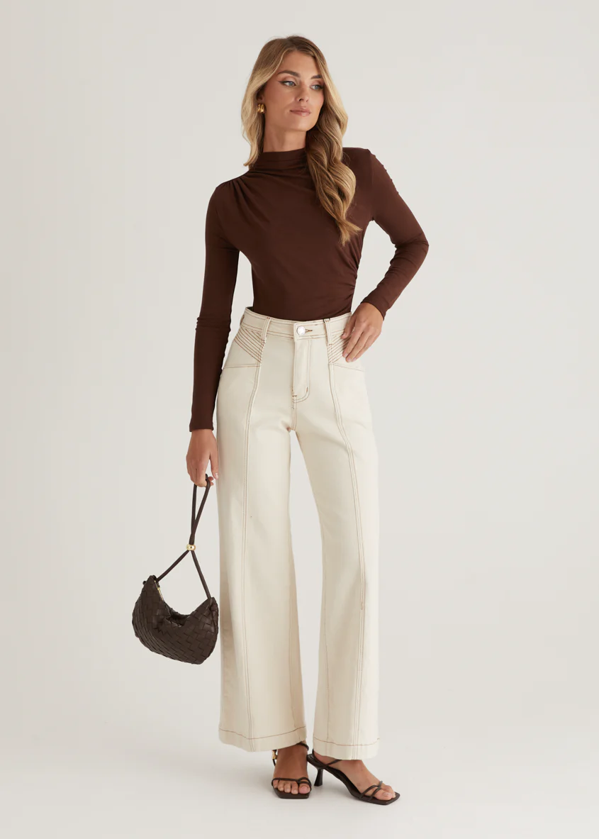 Jess Stretch Wide Leg Jeans - Sand - Honorern