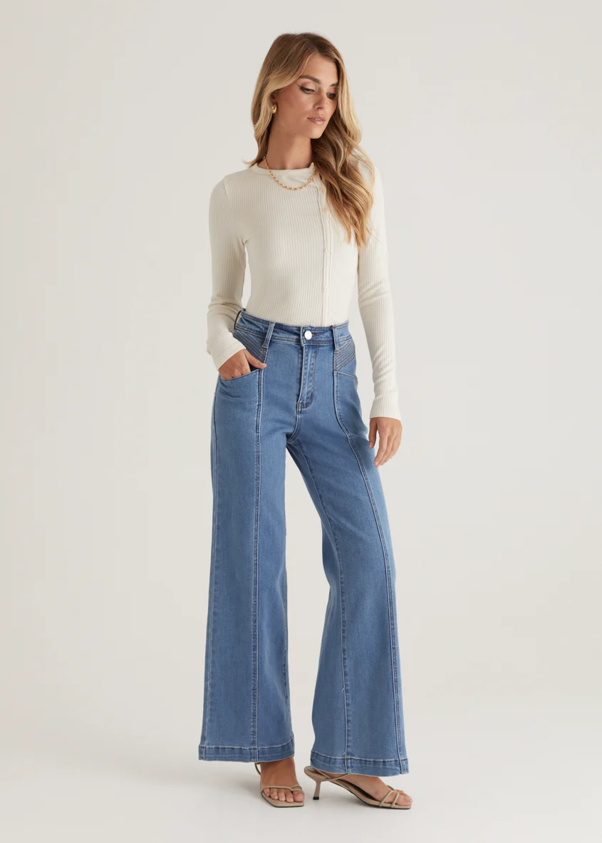 Jess Stretch Wide Leg Jeans - Light Blue - Honorern