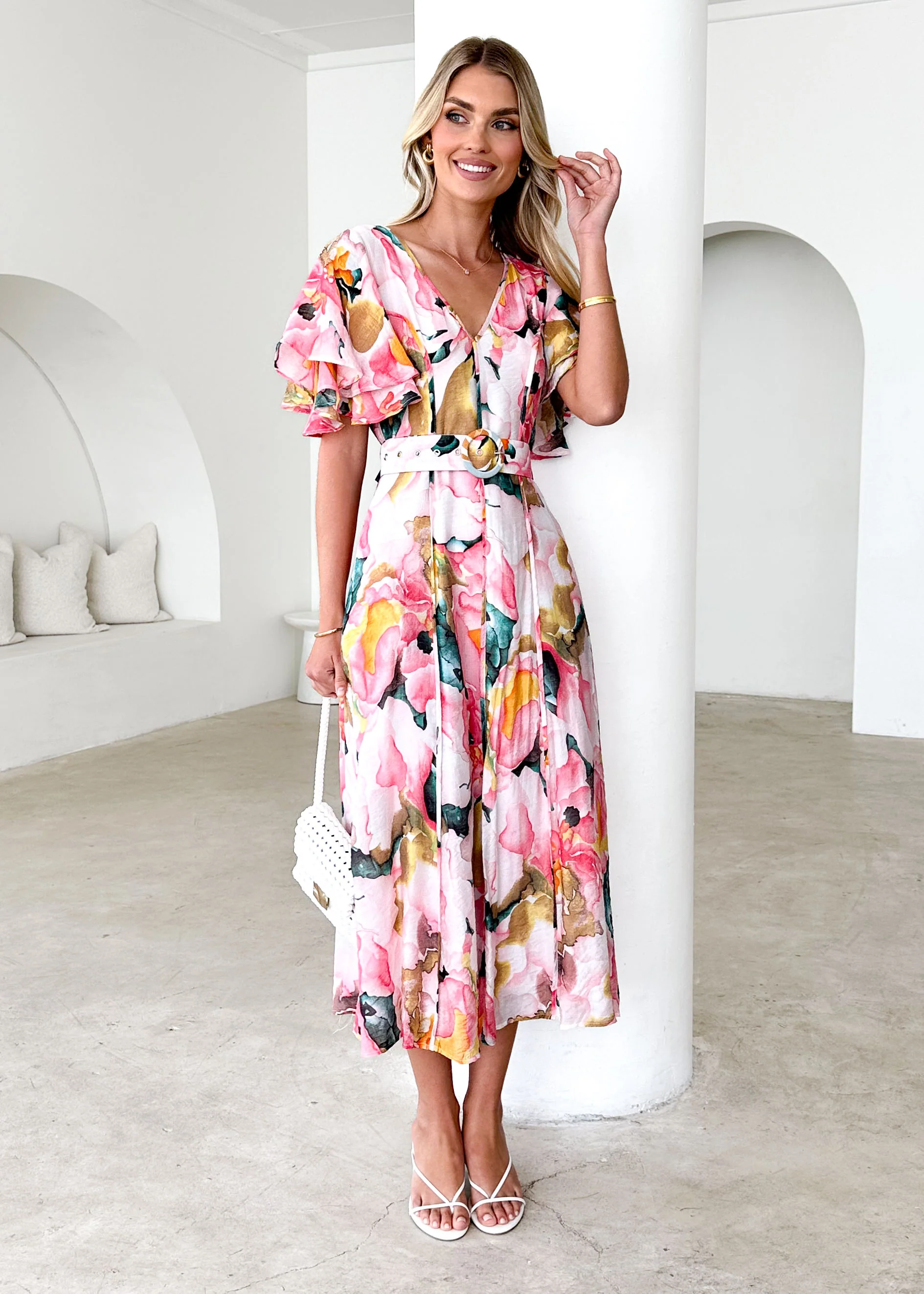 Callie Midi Dress - Geranium Pink - Honorern