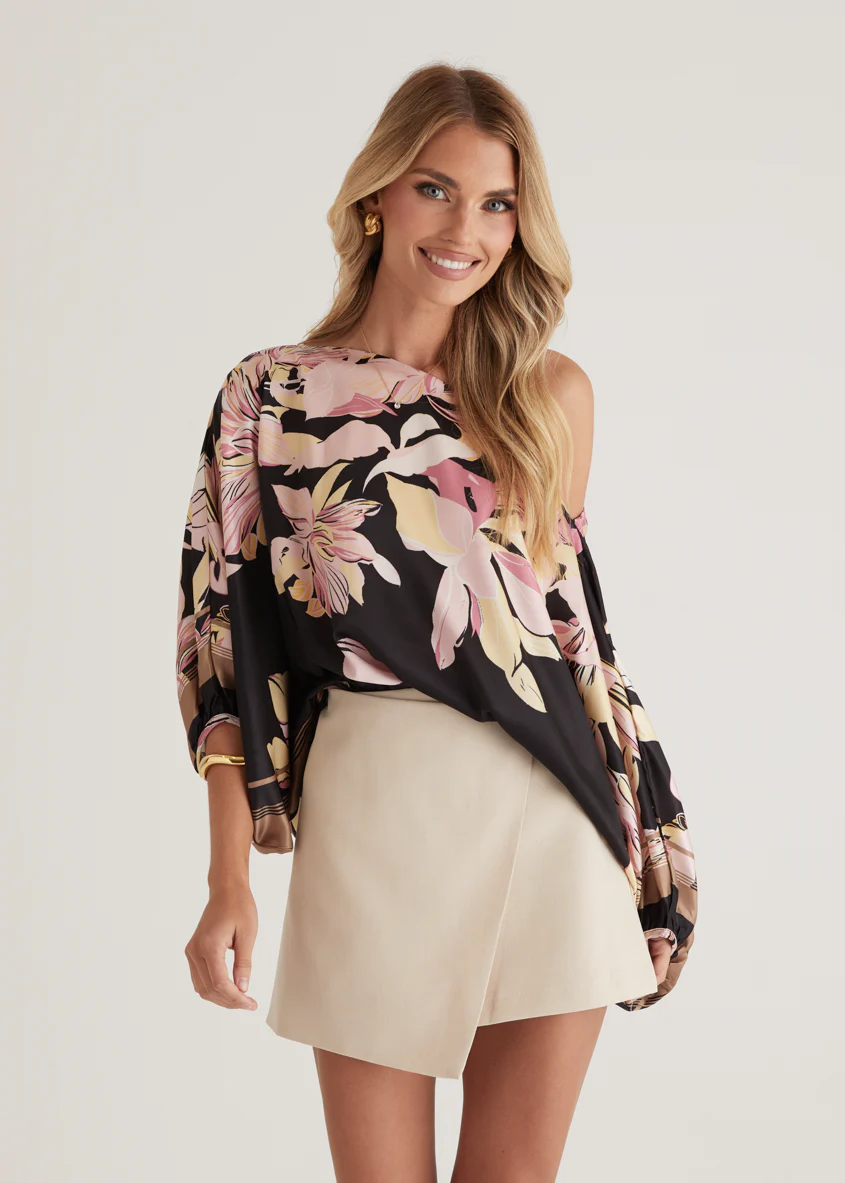 Maui Off Shoulder Top - Black Floral - Honorern