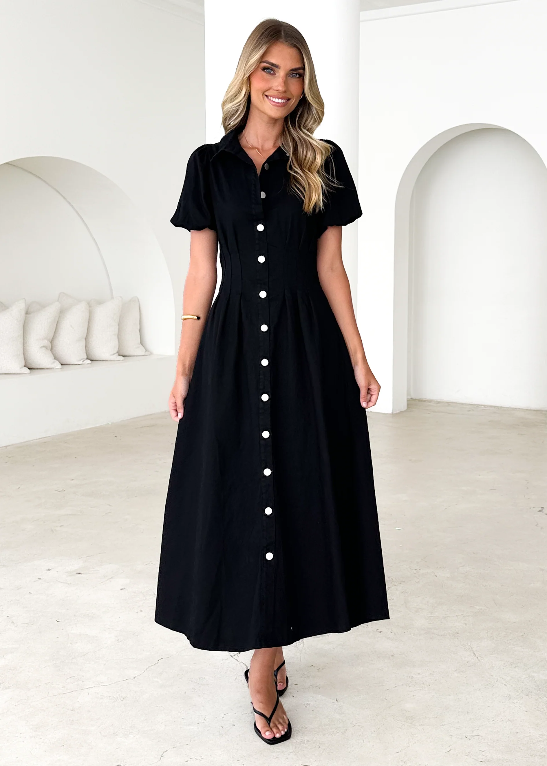 Acer Denim Midi Dress - Black - Honorern