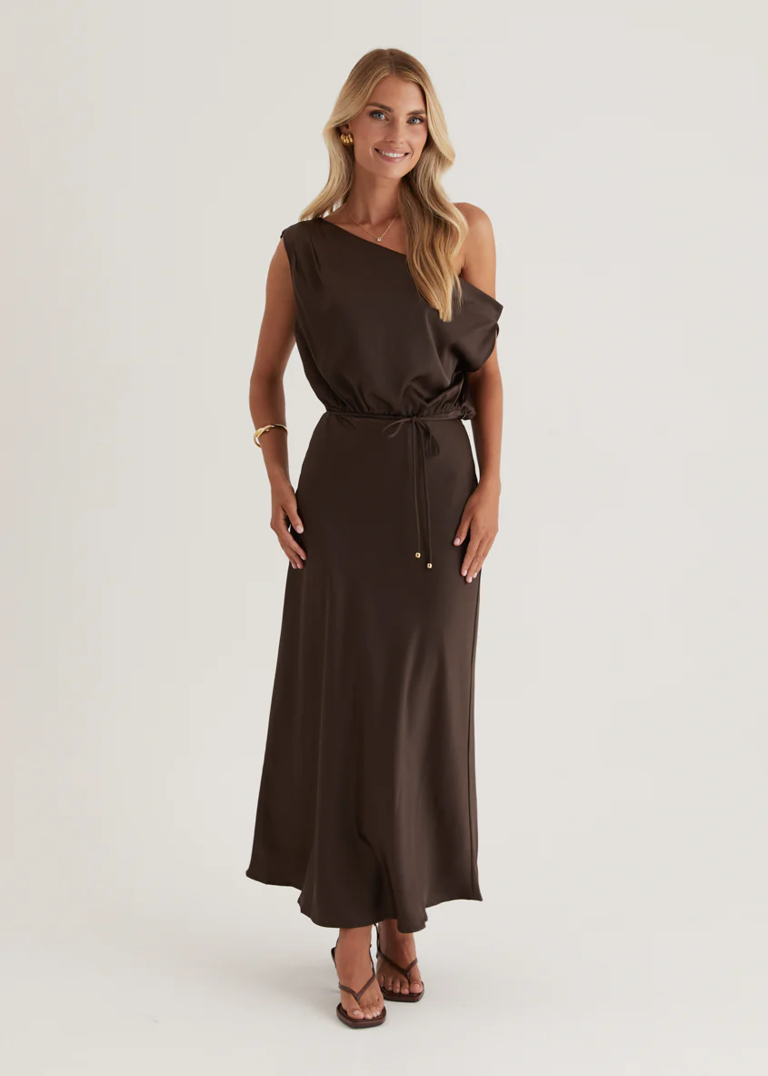 Marisa Drop Shoulder Midi Dress - Chocolate - Honorern