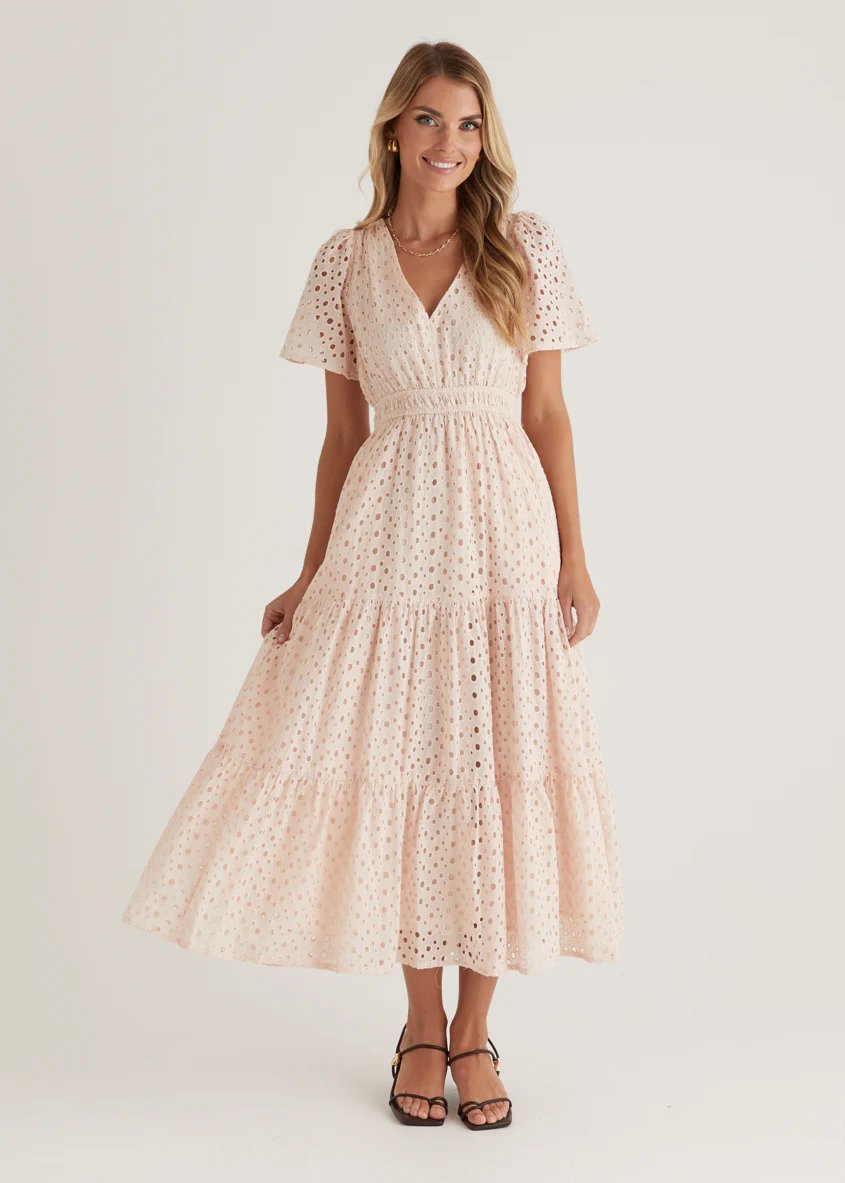 Pia Maxi Dress - Baby Pink Anglaise - Honorern