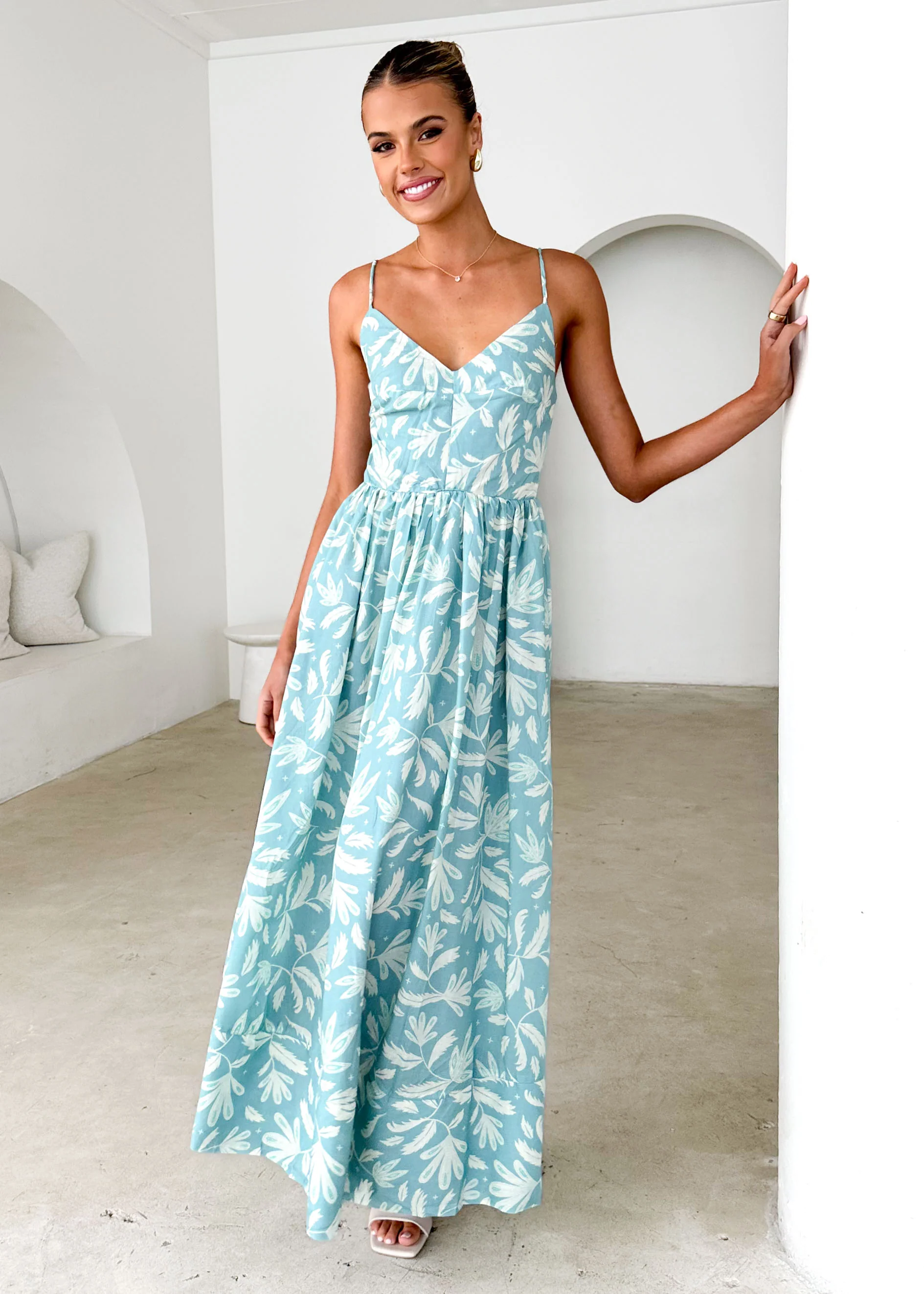 Madrid Maxi Dress - Blue Abstract - Honorern