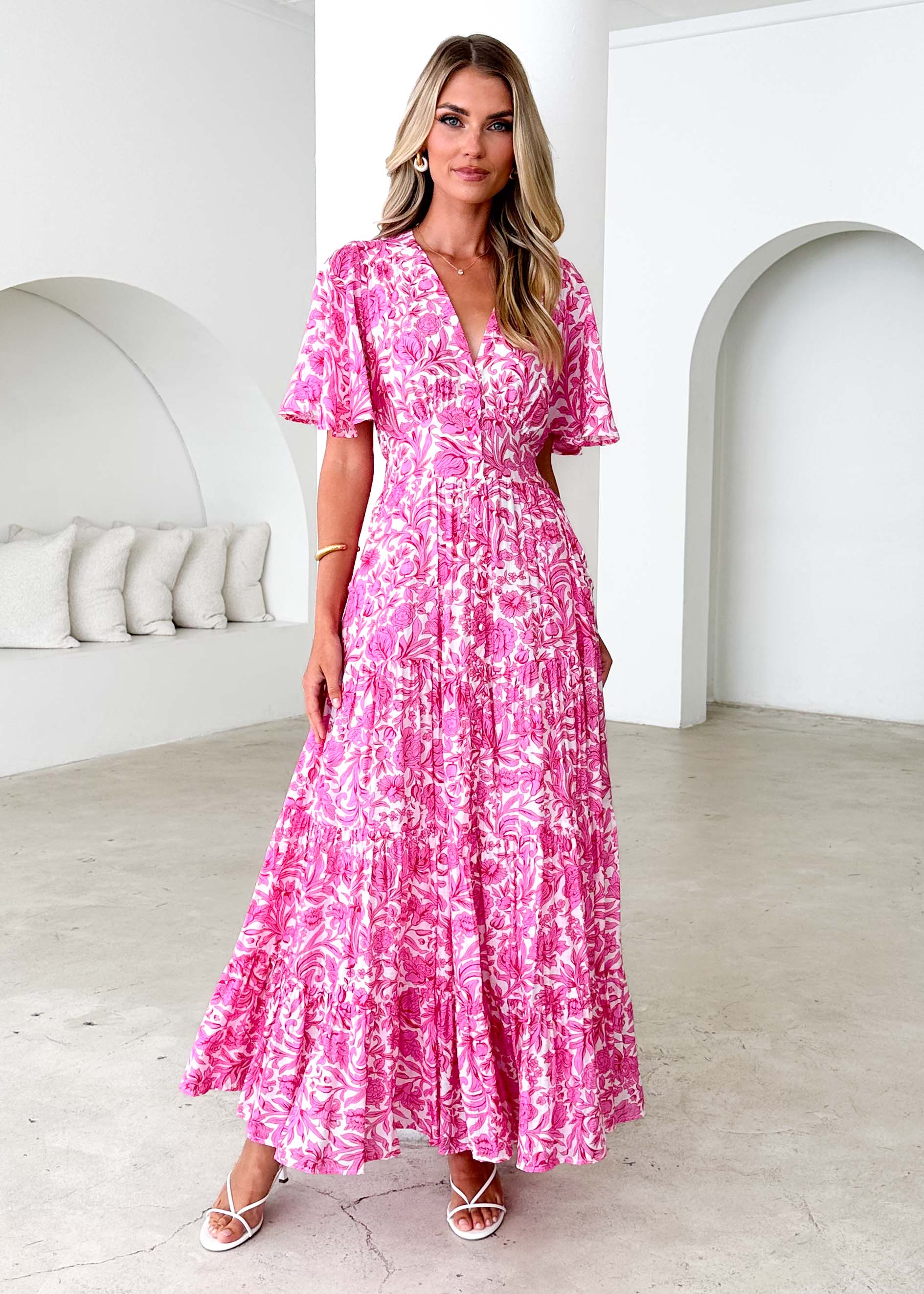 Samariah Maxi Dress - Pink Floral - Honorern