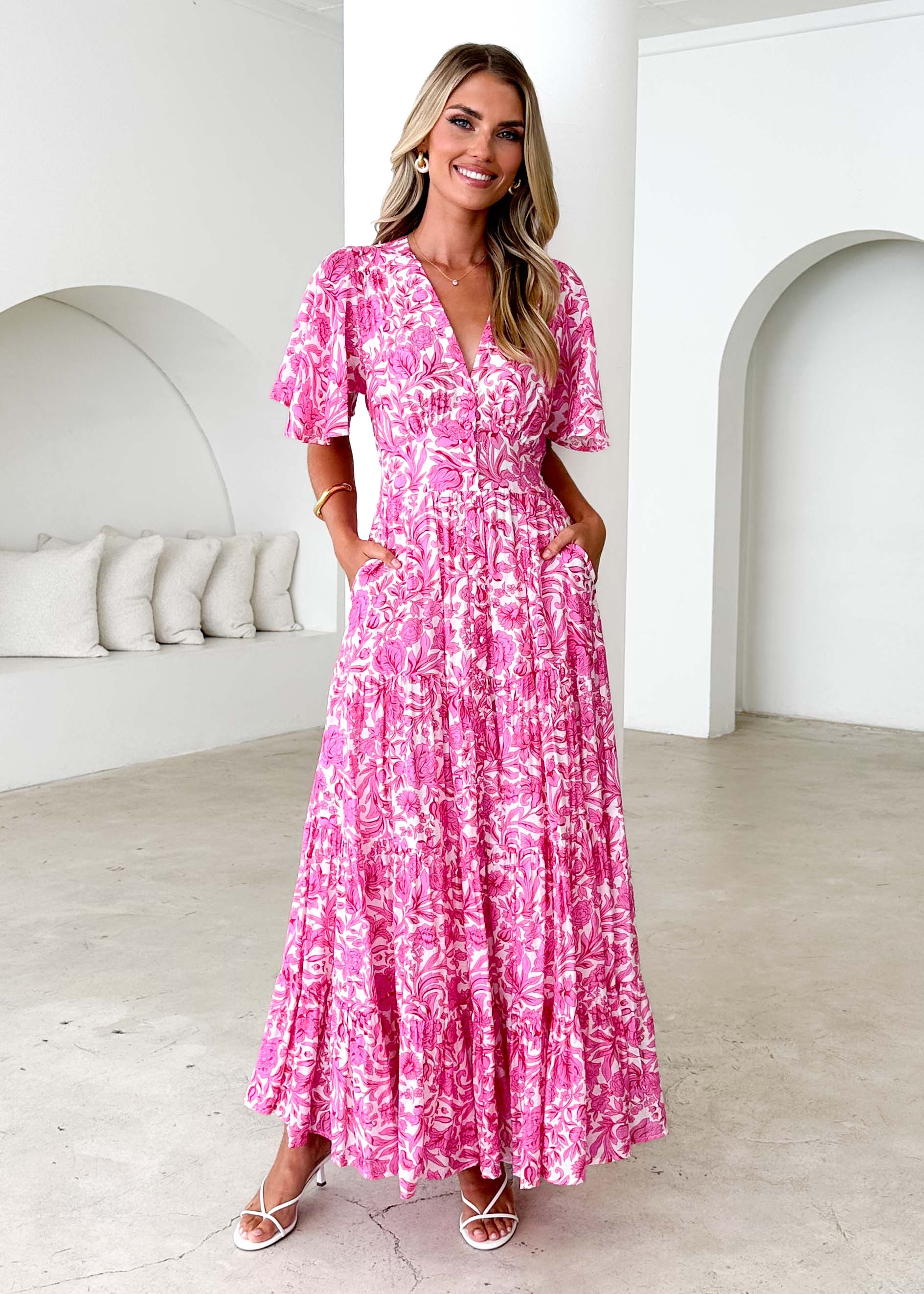 Samariah Maxi Dress - Pink Floral - Honorern