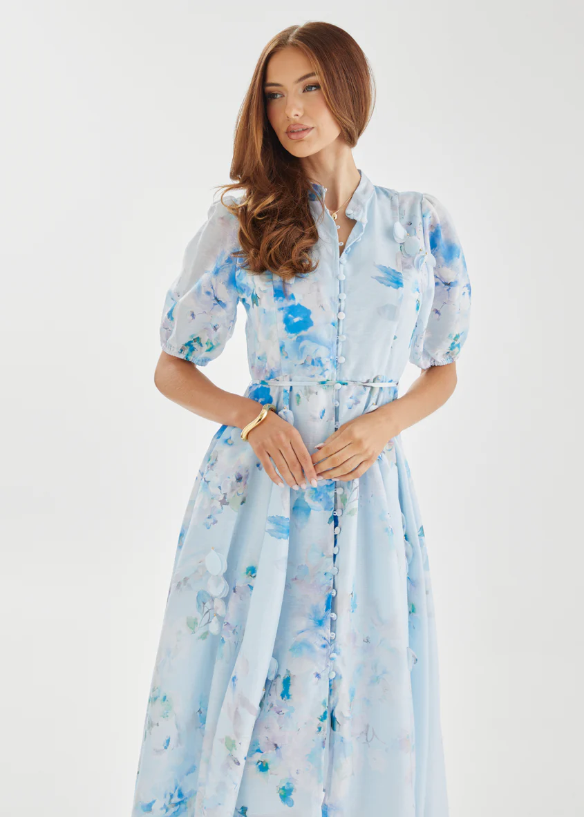 Nikita Midi Dress - Blue Floral - Honorern