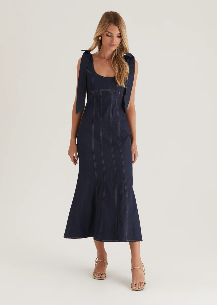 Adeline Denim Midi Dress - Indigo - Honorern