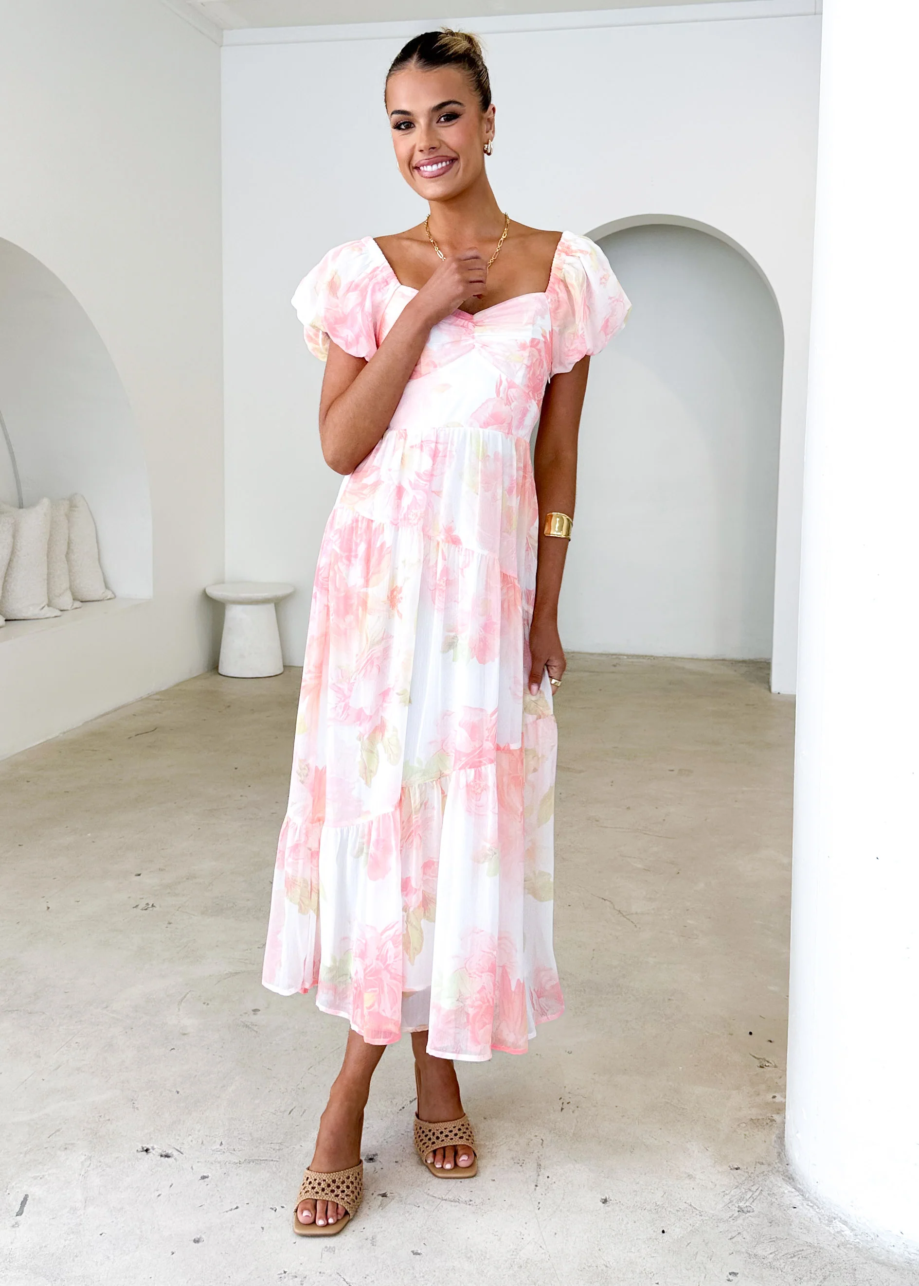Genoa Midi Dress - Peach Floral - Honorern
