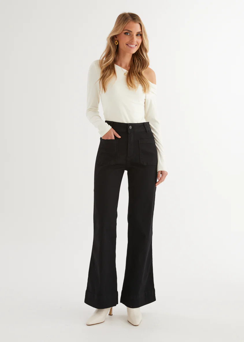 Zekroe Wide Leg Jeans - Black - Honorern