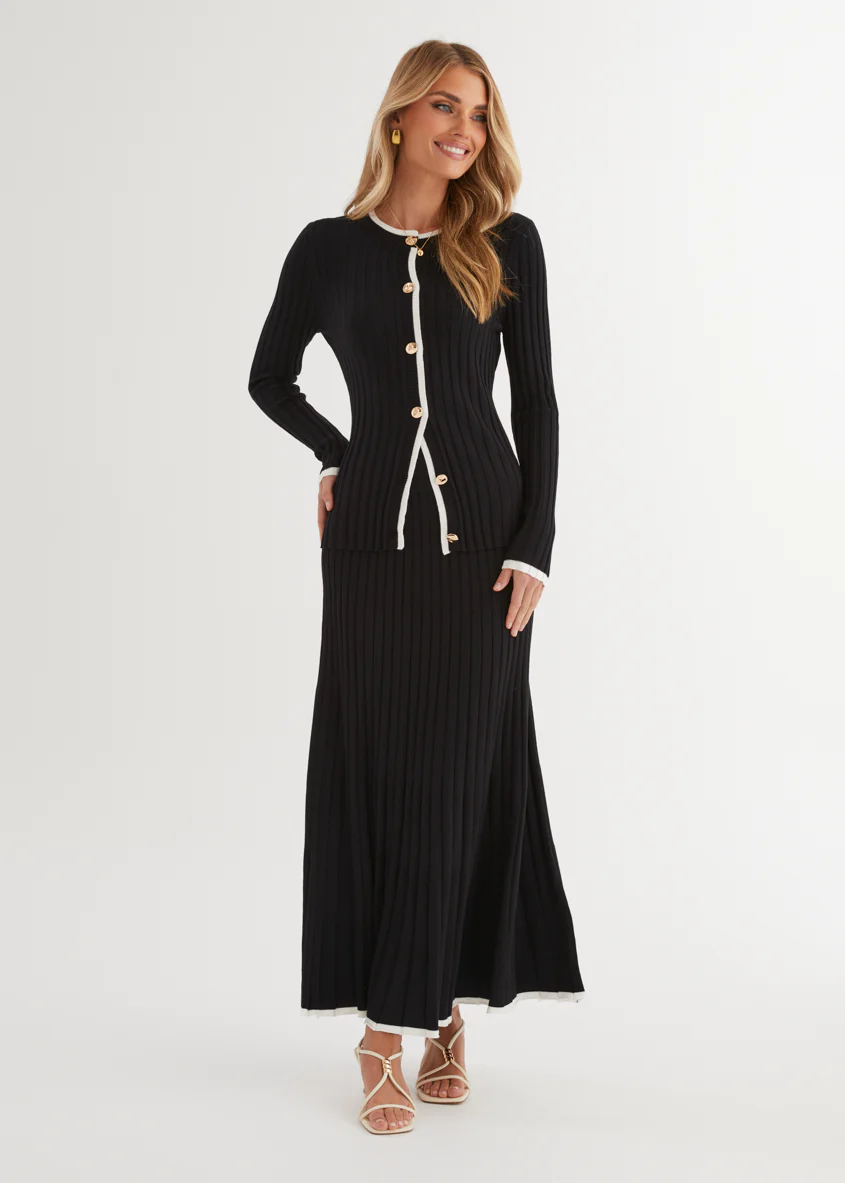 Coogee Knit Midi Skirt - Black - Honorern