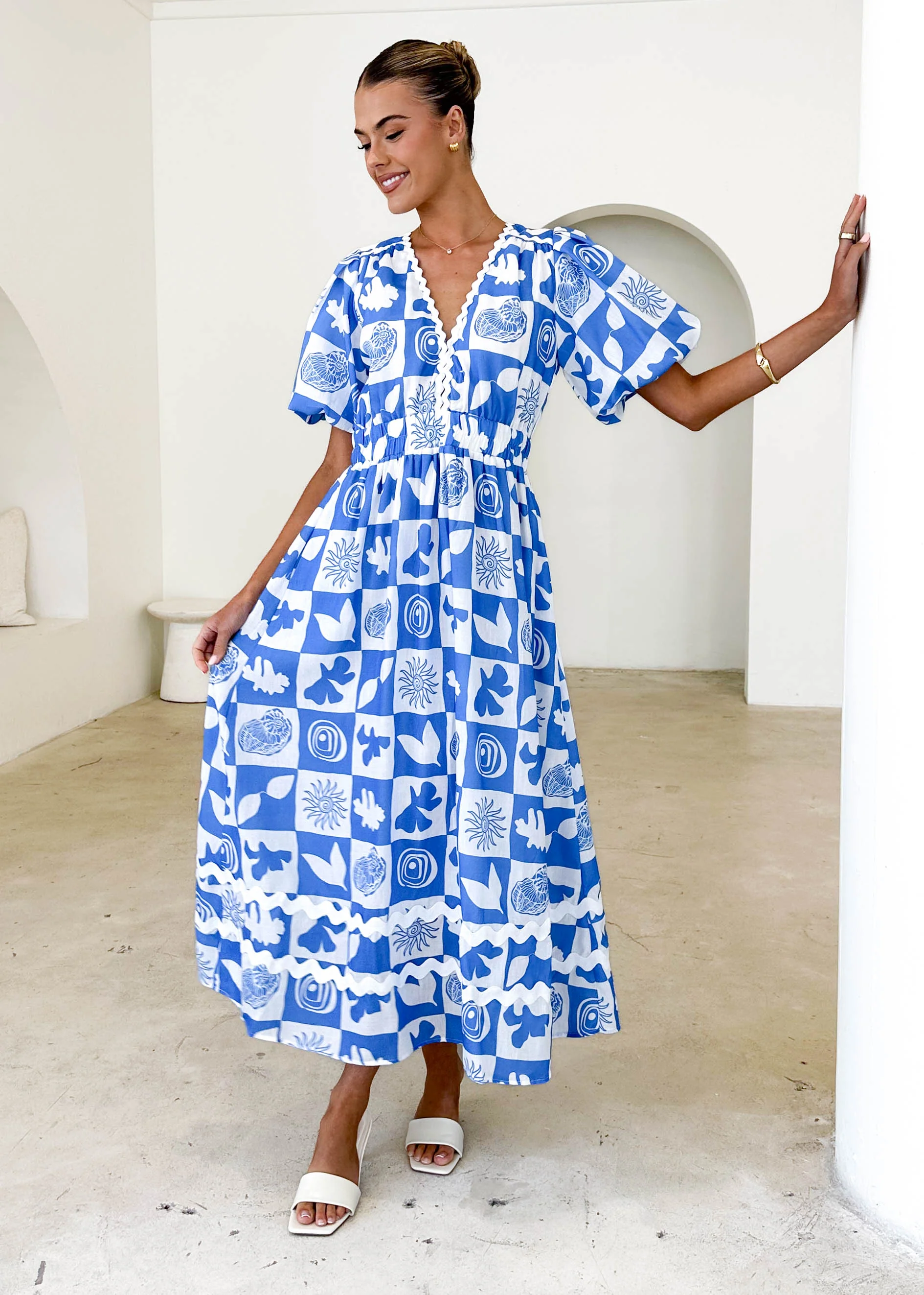 Paislee Maxi Dress - Blue Abstract - Honorern