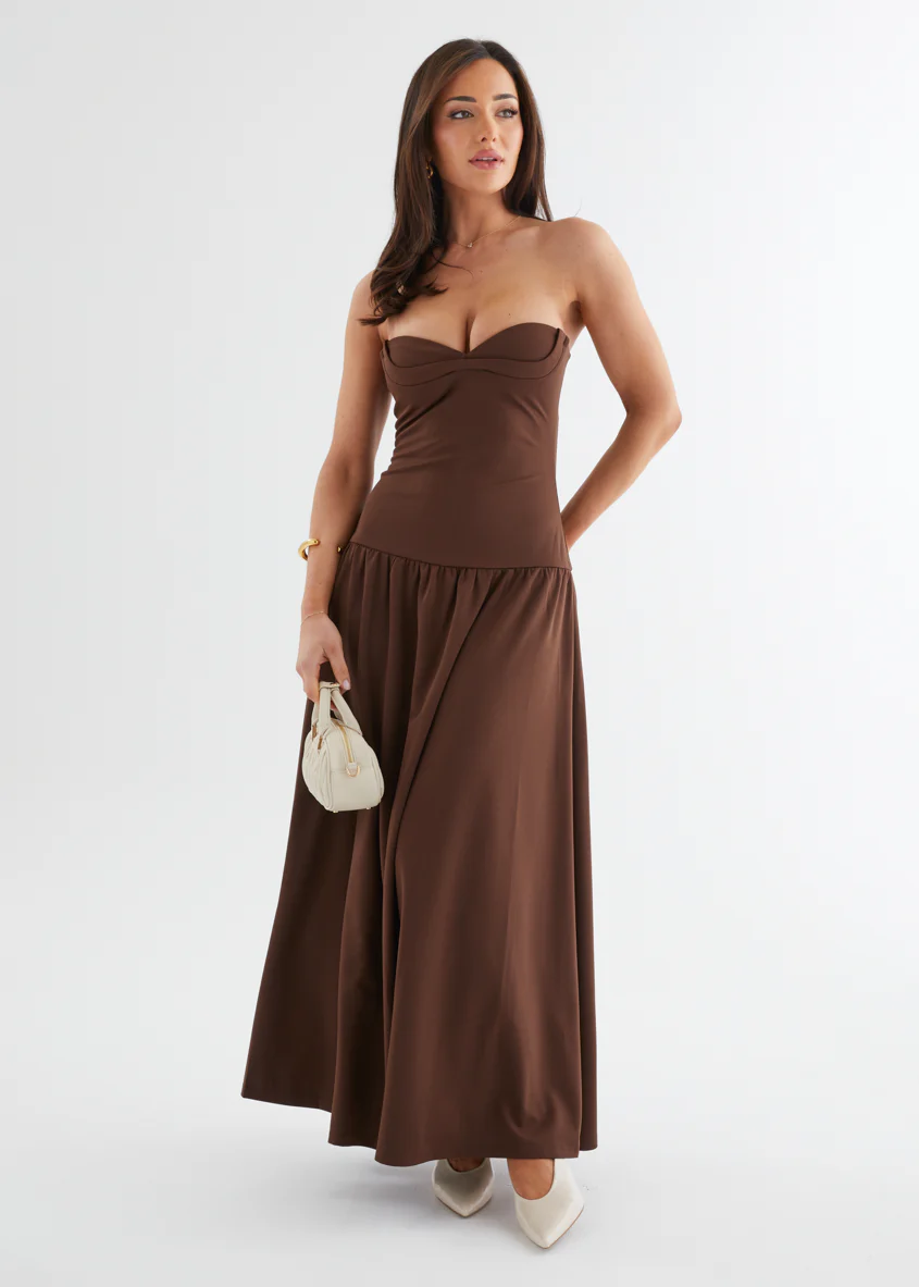 Rheanna Strapless Midi Dress - Chocolate - Honorern