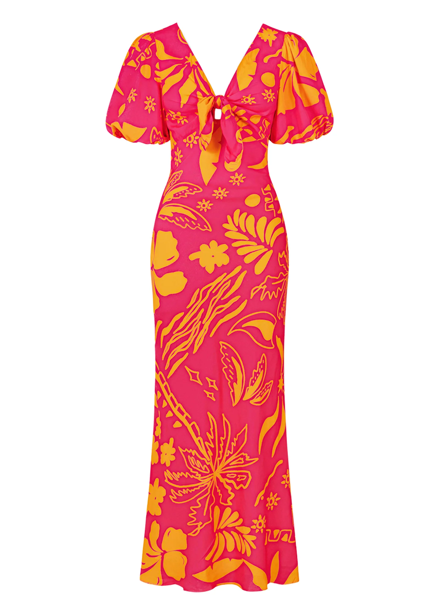 Fiona Midi Dress - Magenta Abstract - Honorern