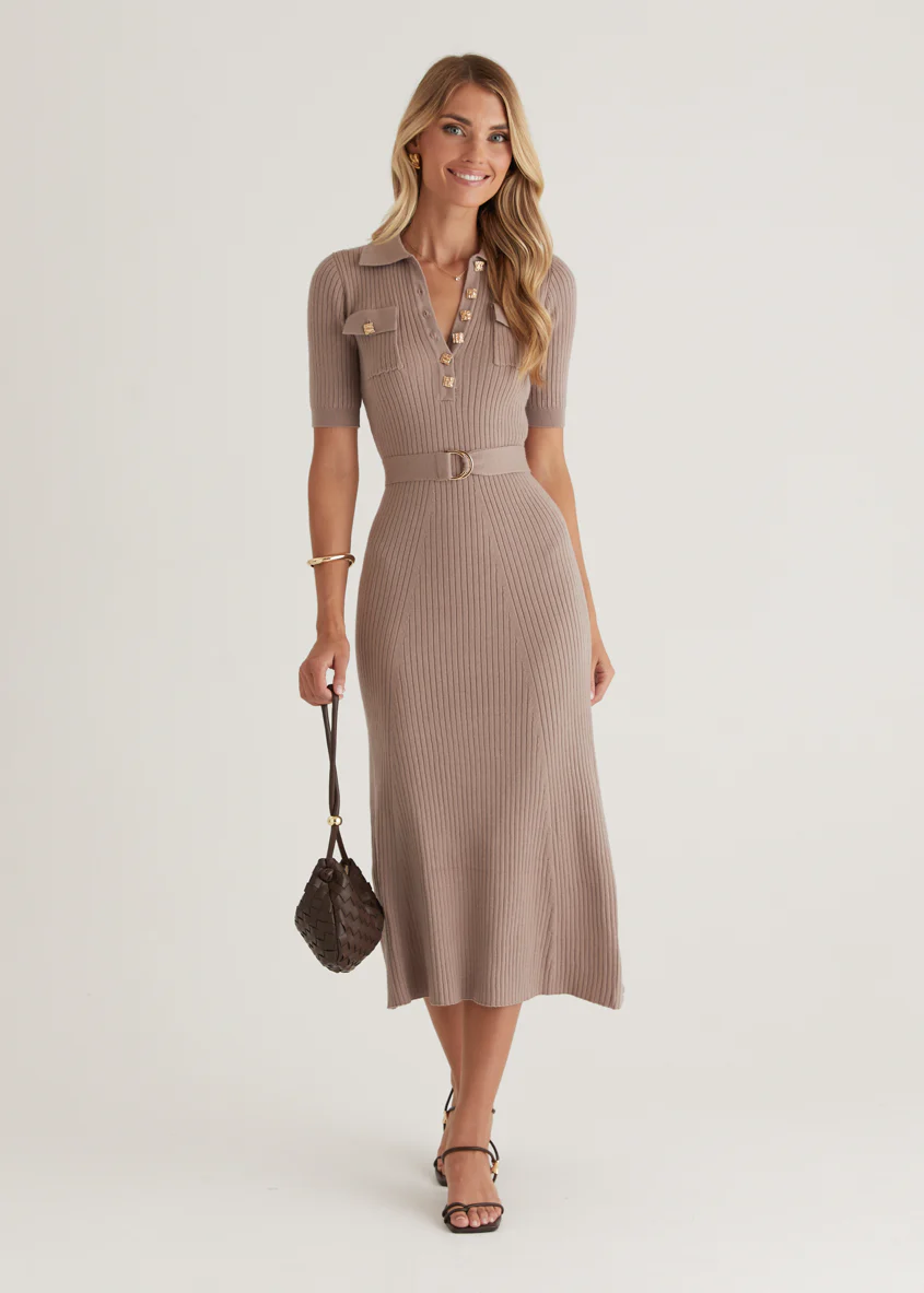 Siesta Knit Midi Dress - Mocha - Honorern