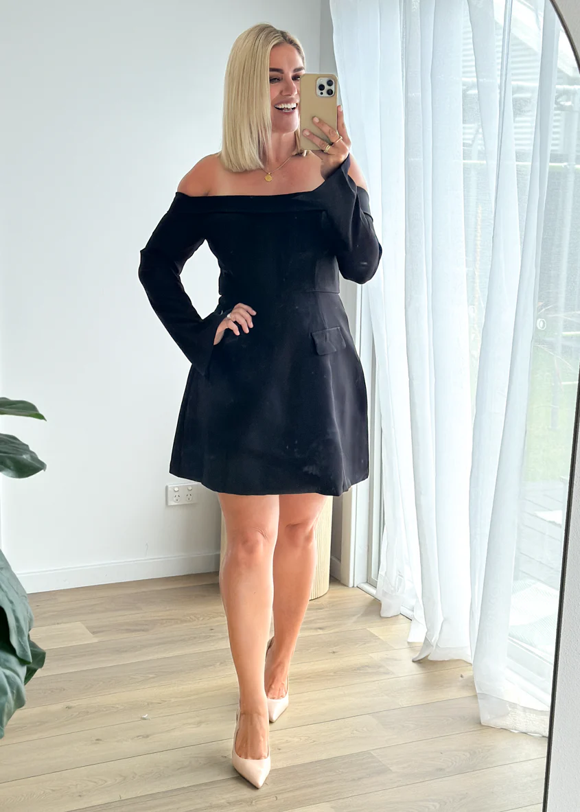 Santiago Off Shoulder Dress - Black - Honorern