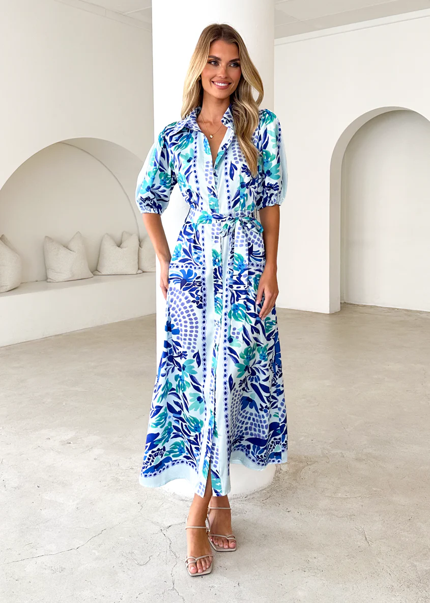 Salsa Maxi Dress - Blue Abstract - Honorern