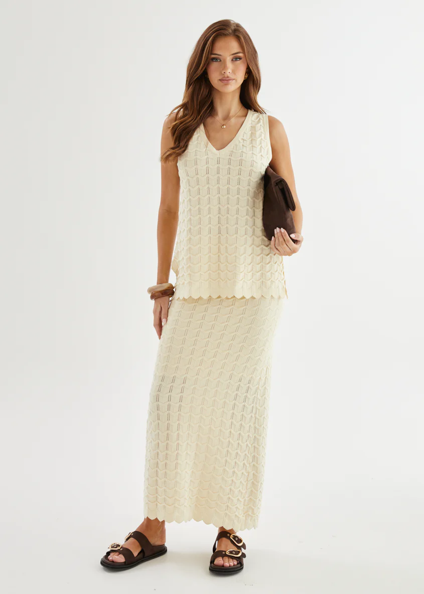 Nerida Knit Maxi Skirt - Cream - Honorern