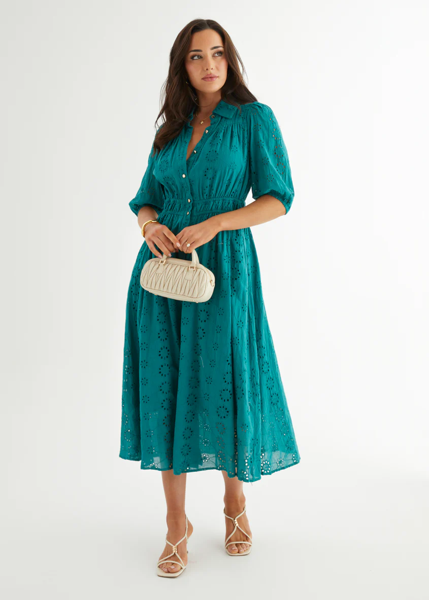 Eryn Midi Dress - Teal Anglaise - Honorern