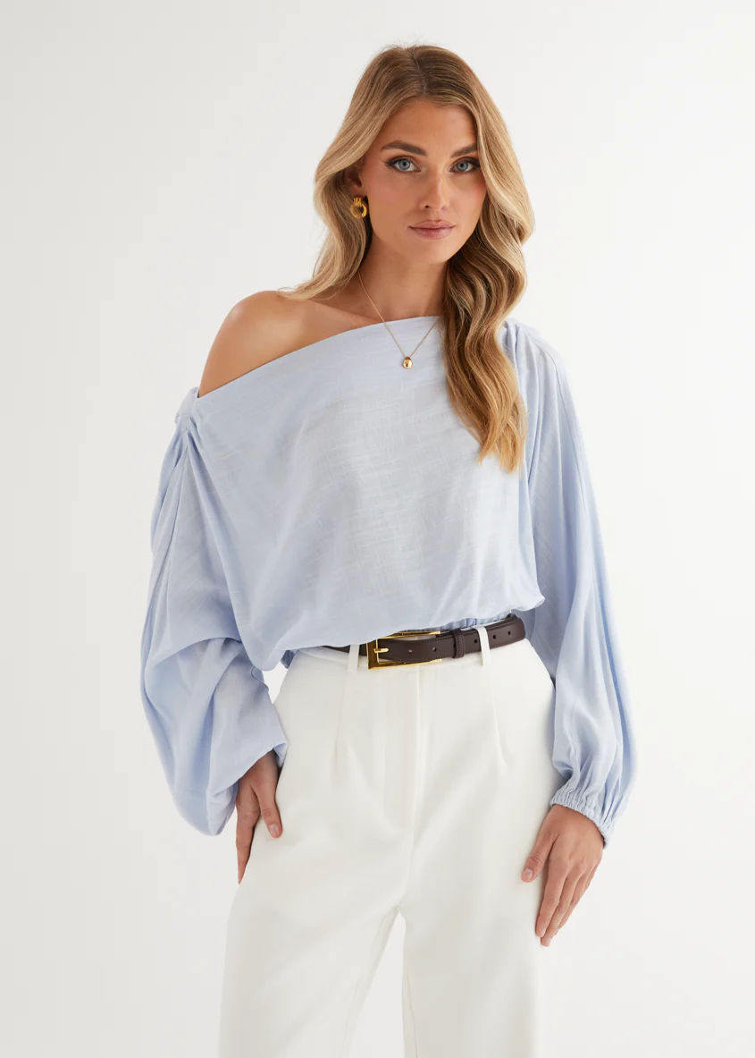Marlowe Drop Shoulder Top - Light Blue - Honorern