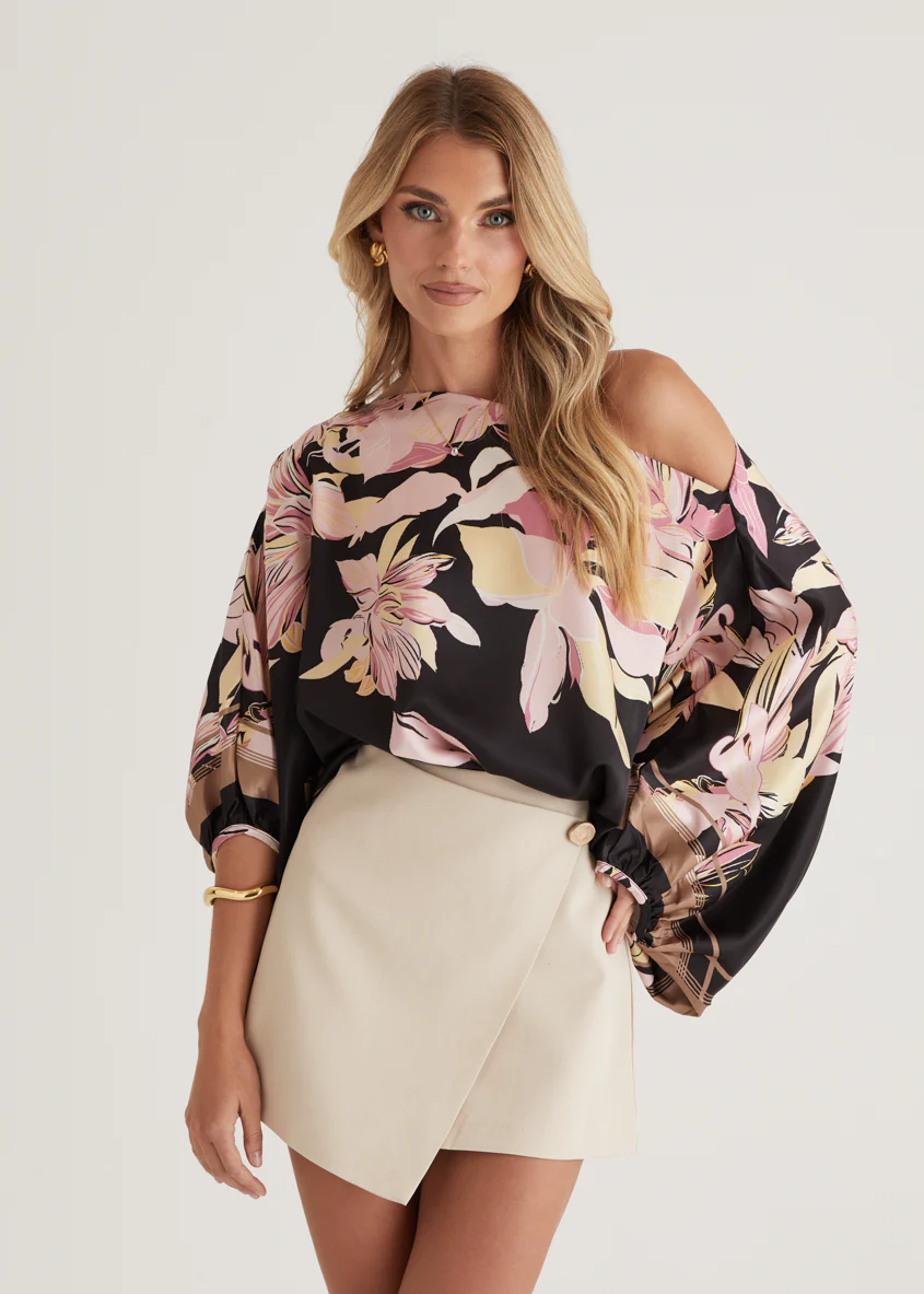 Maui Off Shoulder Top - Black Floral - Honorern