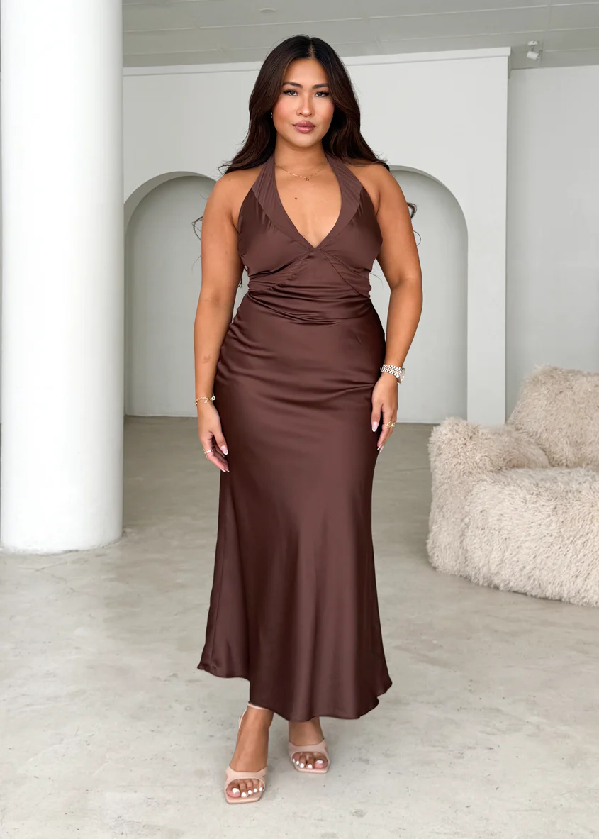 Serento Halter Maxi Dress - Chocolate - Honorern