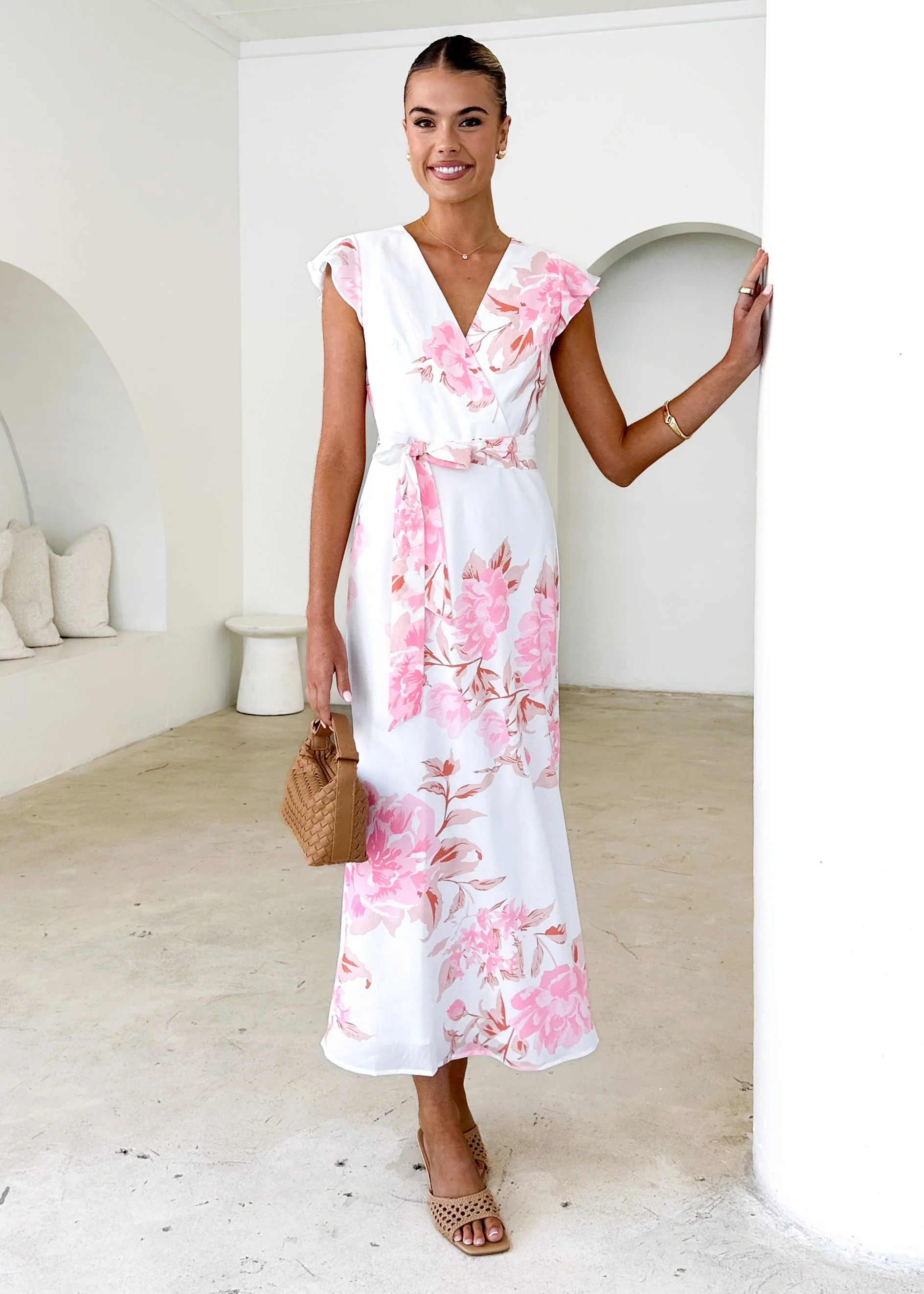 Graceless Midi Dress - Pink Floral - Honorern