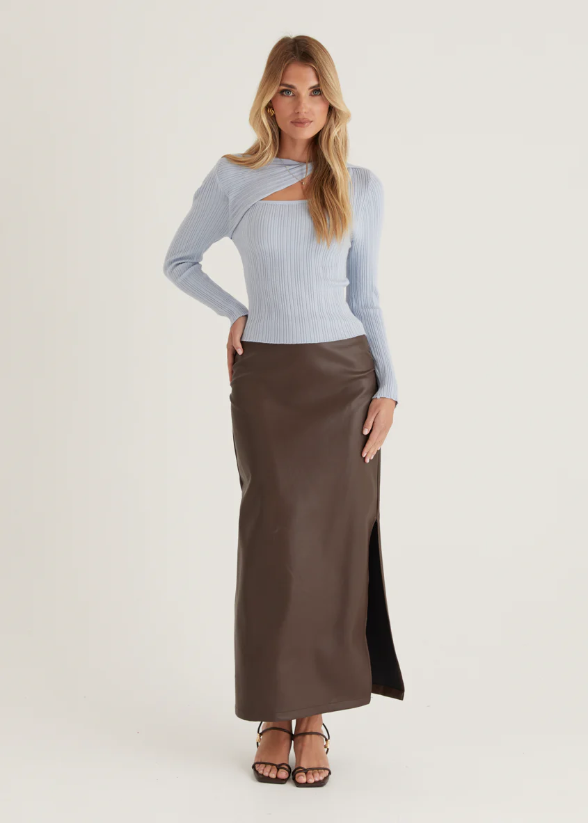 Fenla Twist Knit Top - Powder Blue - Honorern