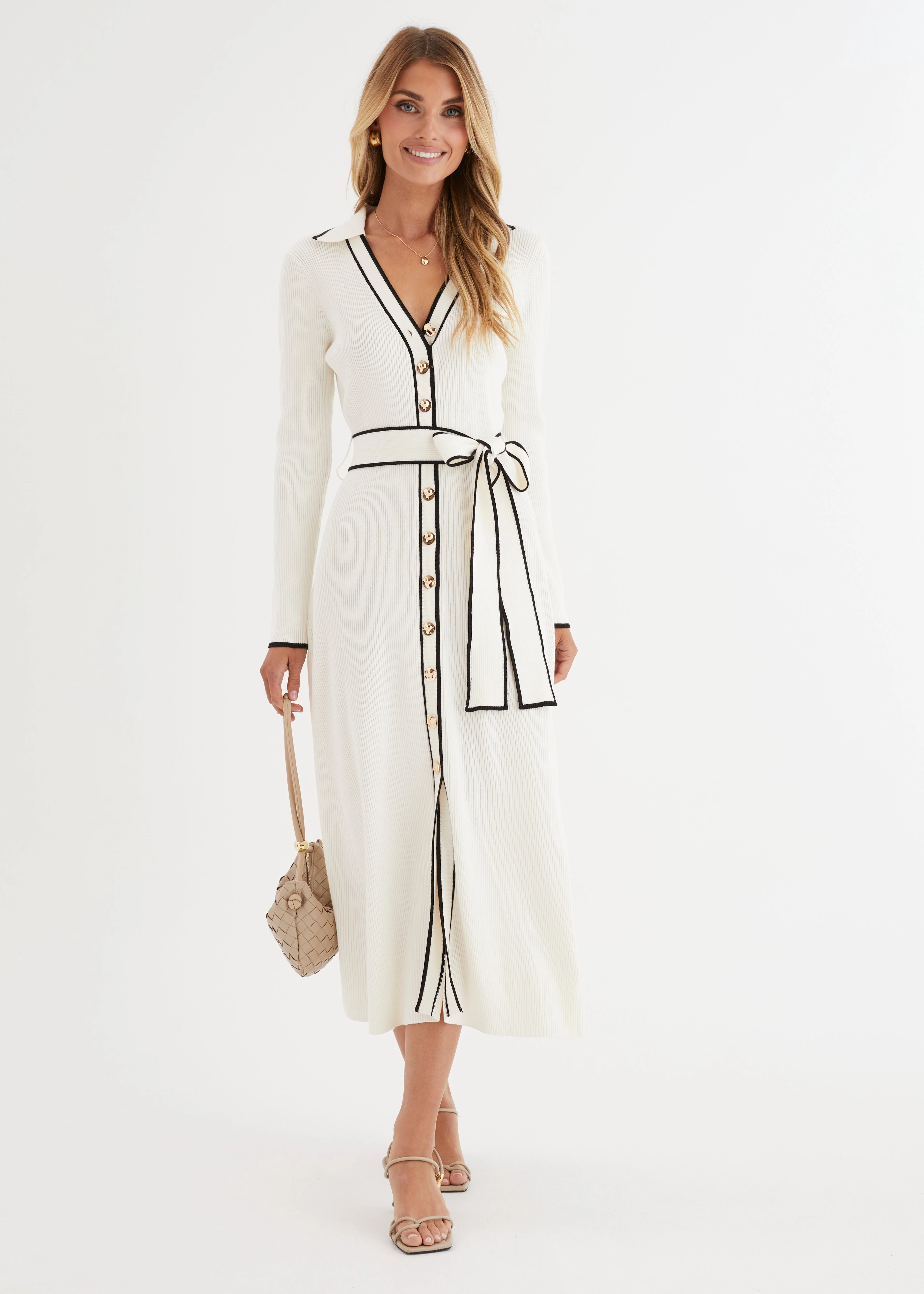 Stephanie Knit Midi Dress - Cream - Honorern