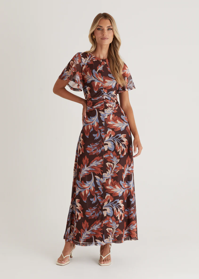 Ricki Mesh Midi Dress - Autumn Leaf - Honorern