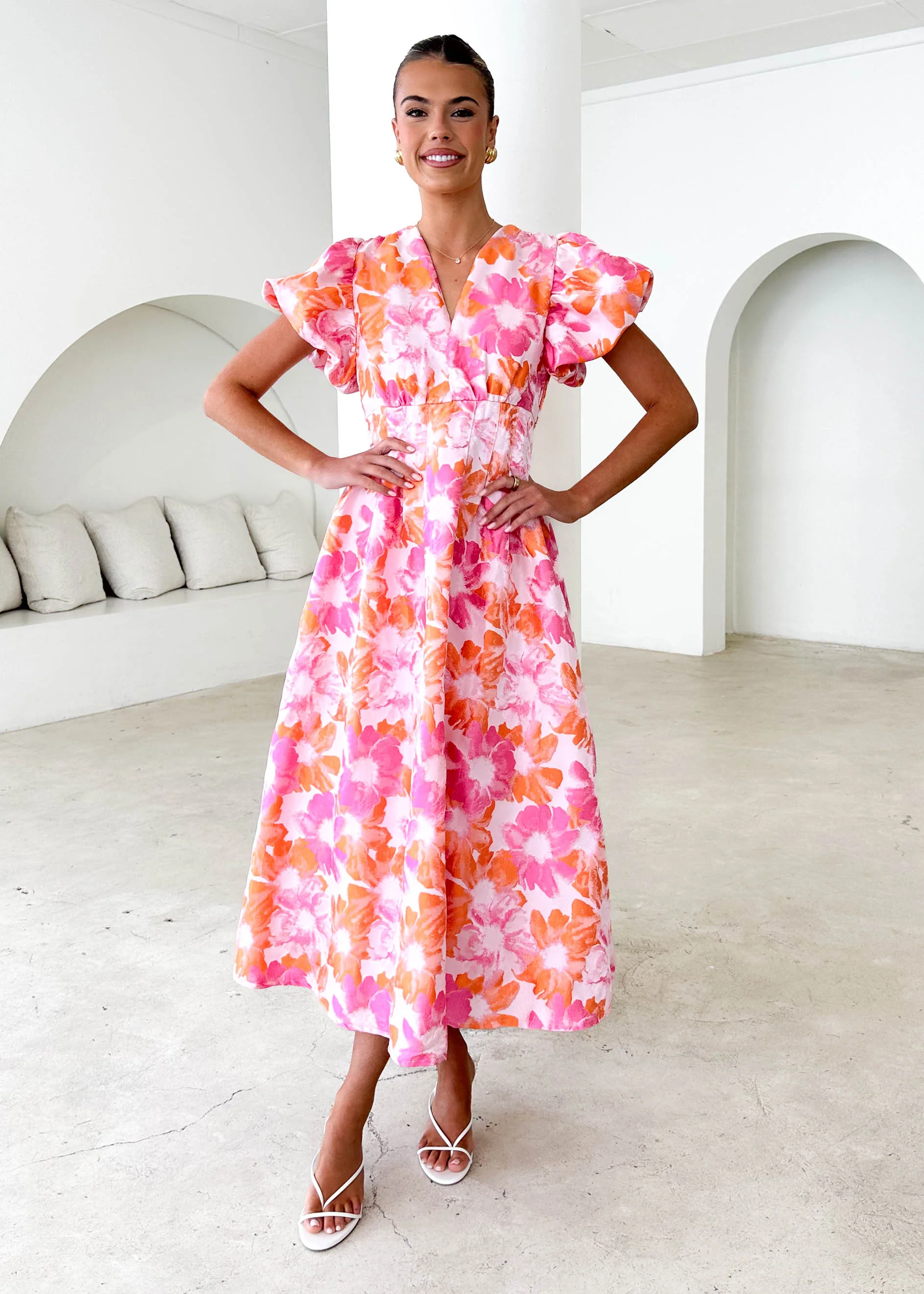 Baske Midi Dress - Sunset Floral - Honorern