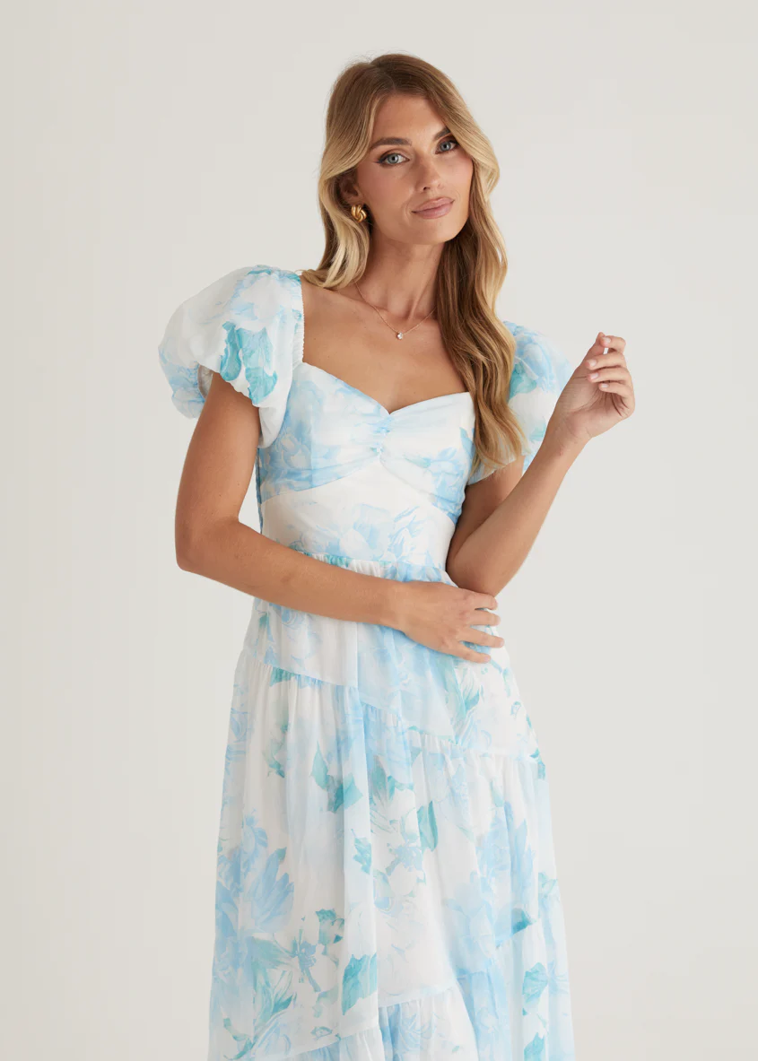 Genoa Midi Dress - Blue Floral - Honorern