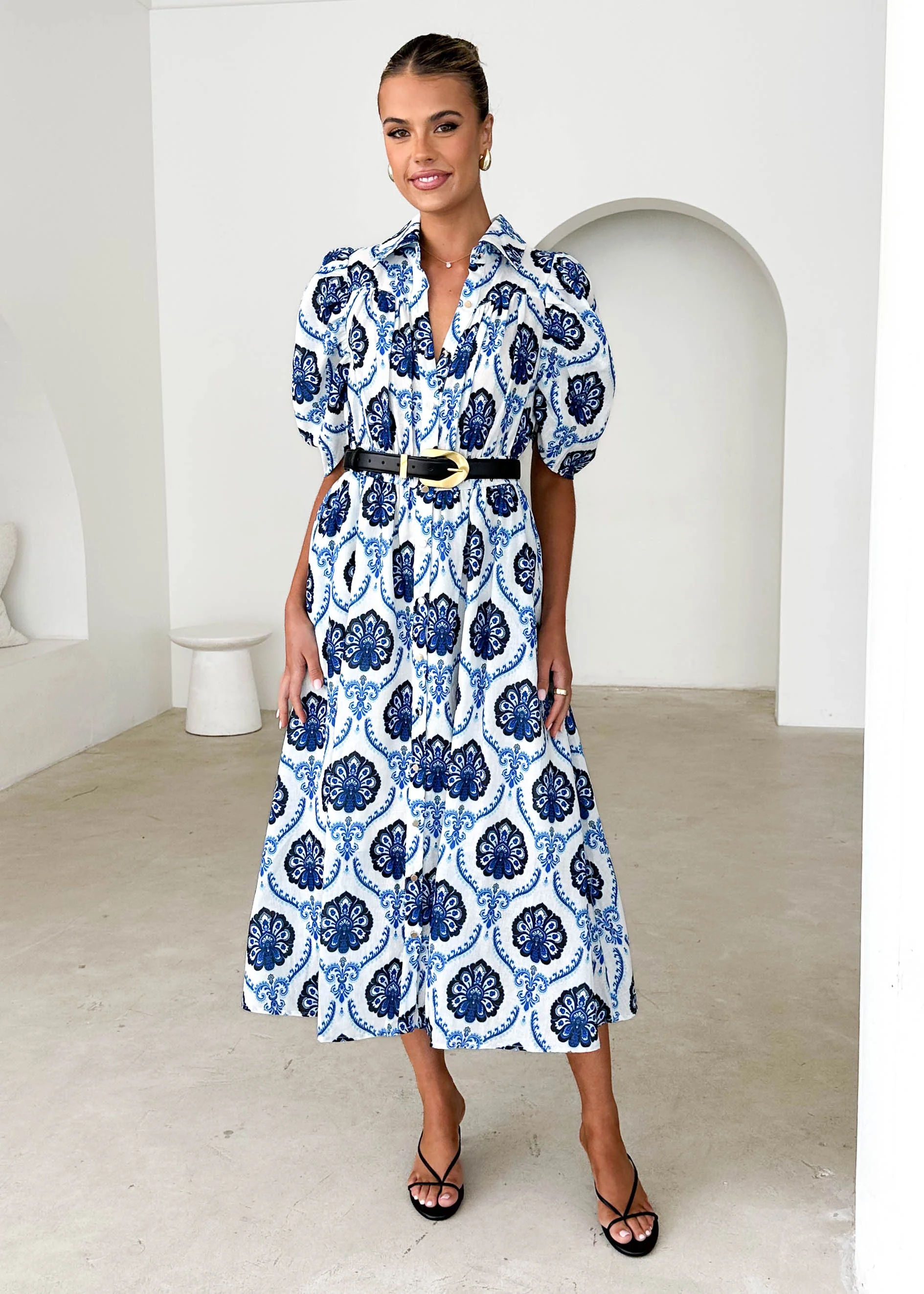 Bolt Maxi Dress - Blue Abstract - Honorern