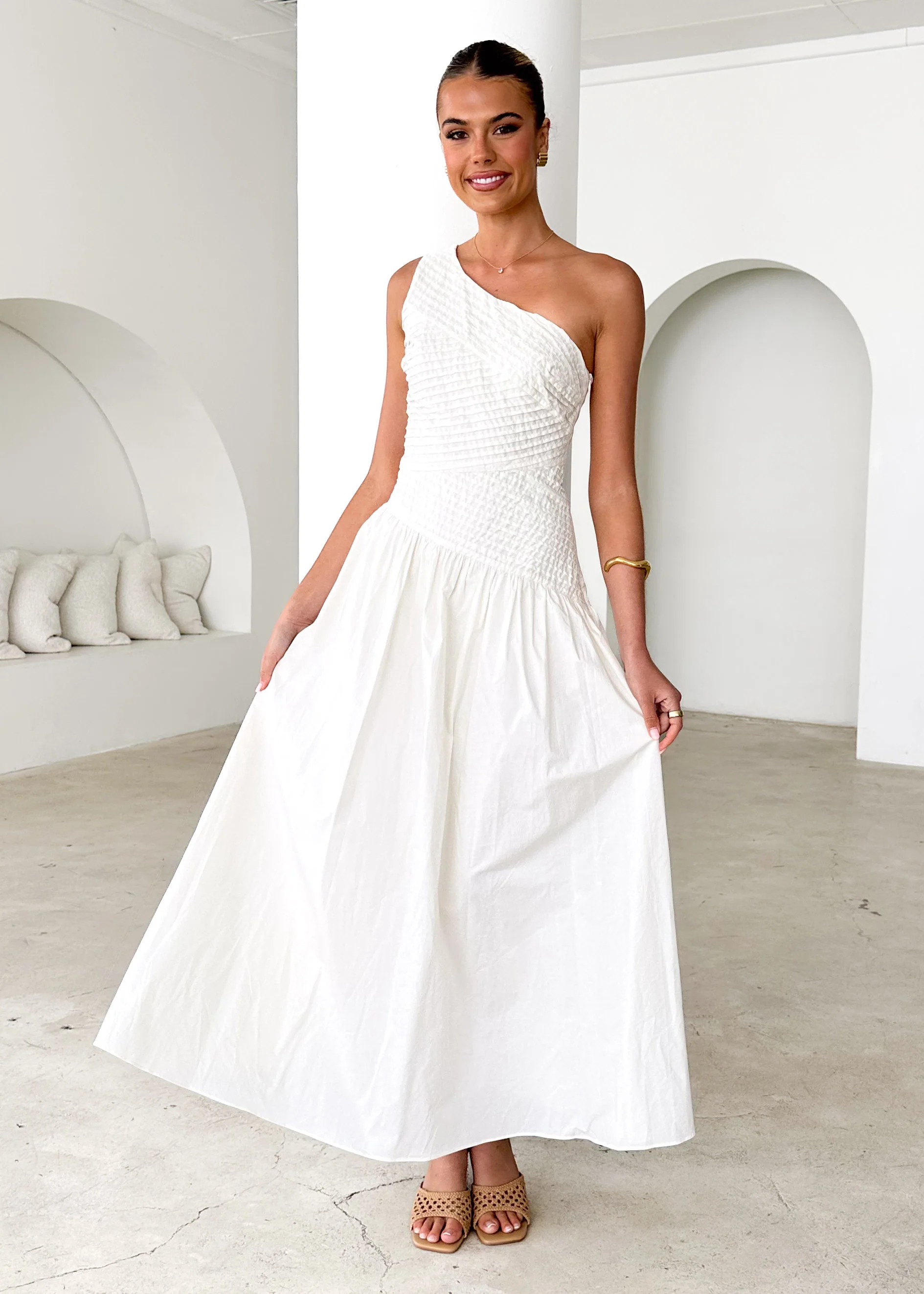 Tazzy One Shoulder Maxi Dress - Cream - Honorern